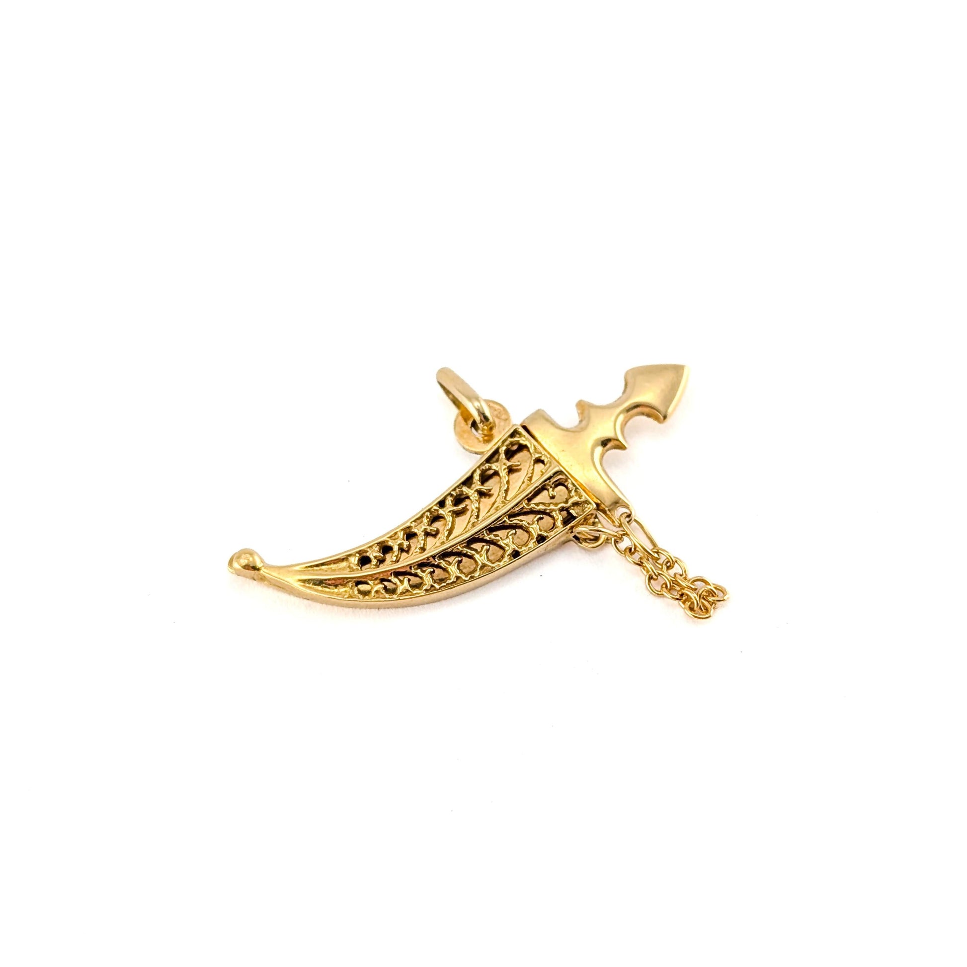 Vintage 18k Gold Mechanical Khanjar Style Dagger & Scabbard Charm