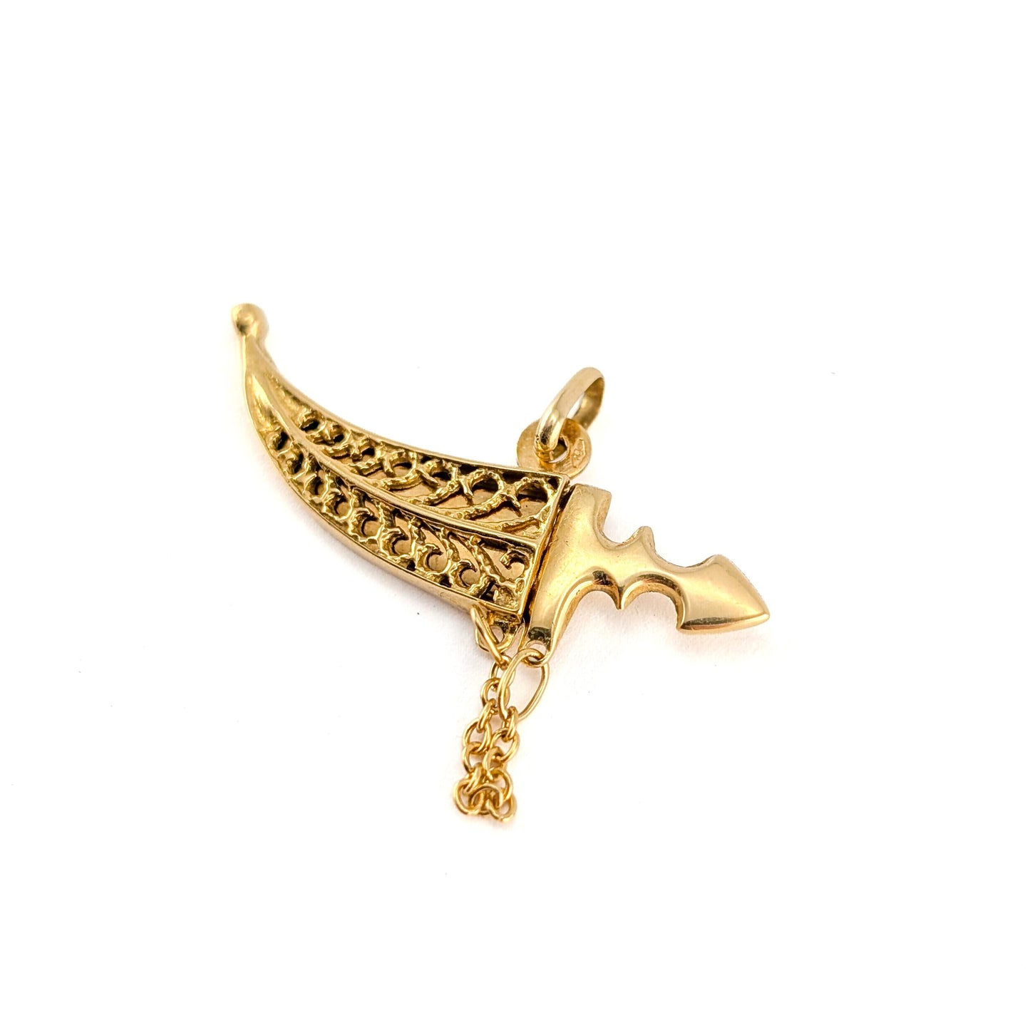 Vintage 18k Gold Mechanical Khanjar Style Dagger & Scabbard Charm