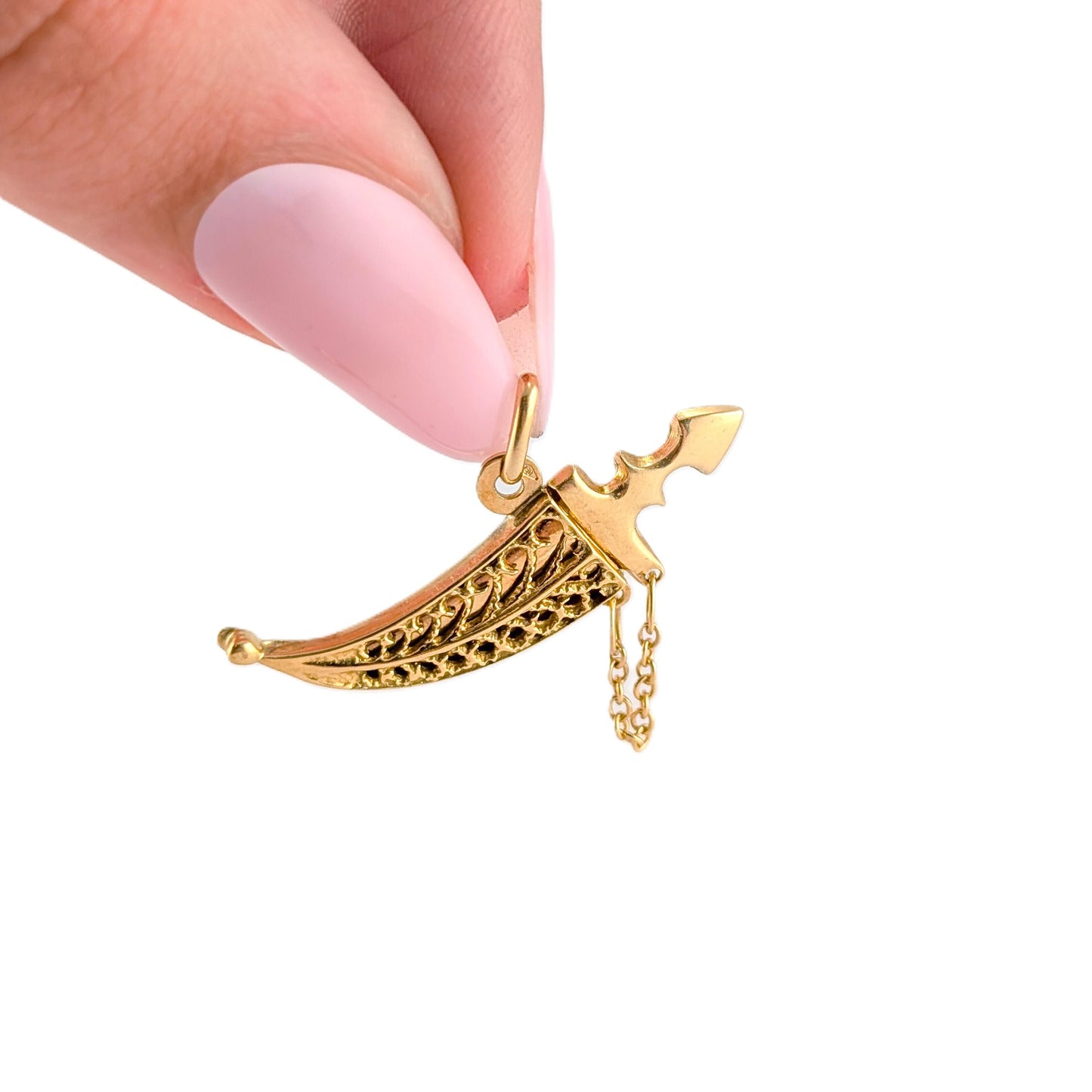 Vintage 18k Gold Mechanical Khanjar Style Dagger & Scabbard Charm