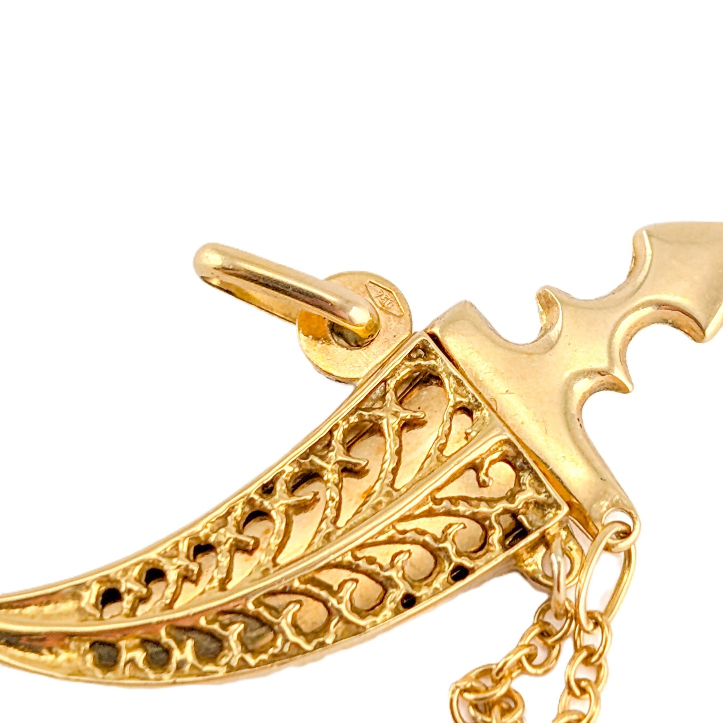 Vintage 18k Gold Mechanical Khanjar Style Dagger & Scabbard Charm