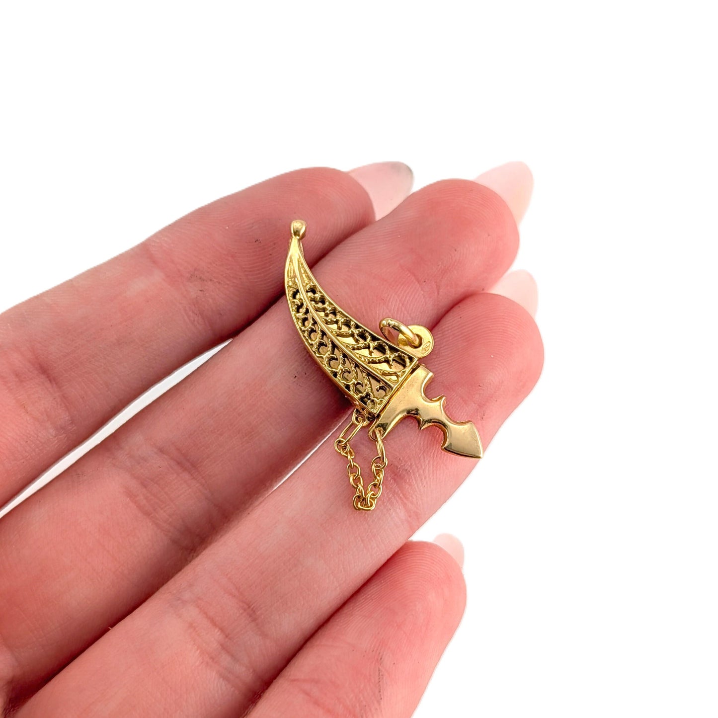 Vintage 18k Gold Mechanical Khanjar Style Dagger & Scabbard Charm