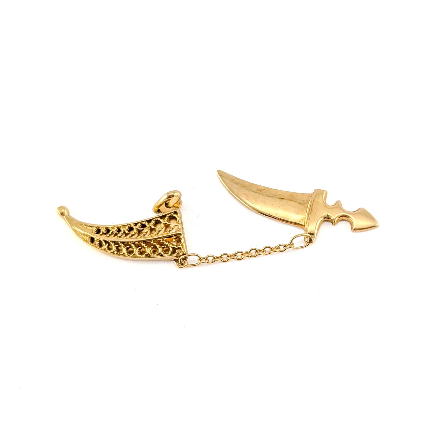Vintage 18k Gold Mechanical Khanjar Style Dagger & Scabbard Charm