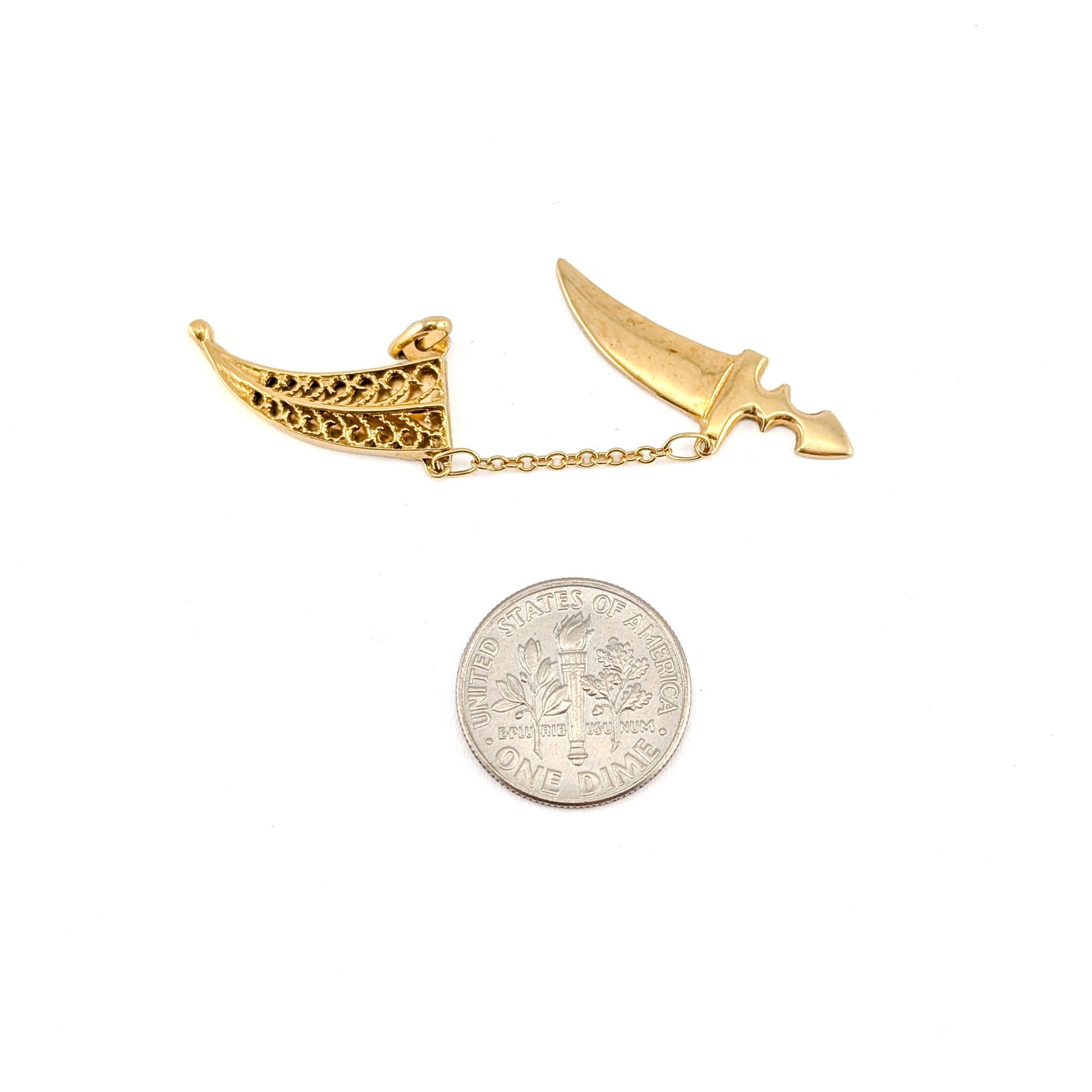 Vintage 18k Gold Mechanical Khanjar Style Dagger & Scabbard Charm