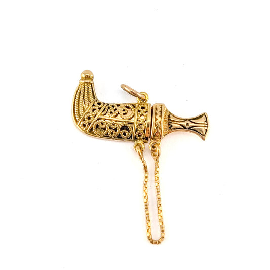 Vintage 18k Gold Mechanical Jambiya Style Dagger & Scabbard Charm