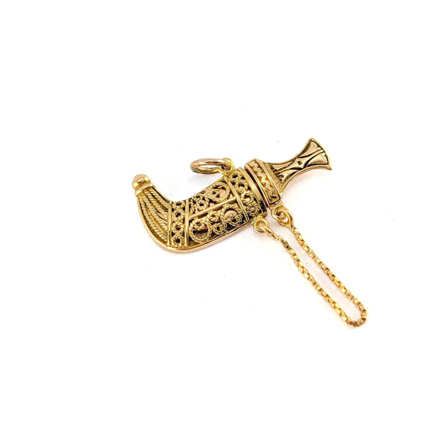 Vintage 18k Gold Mechanical Jambiya Style Dagger & Scabbard Charm