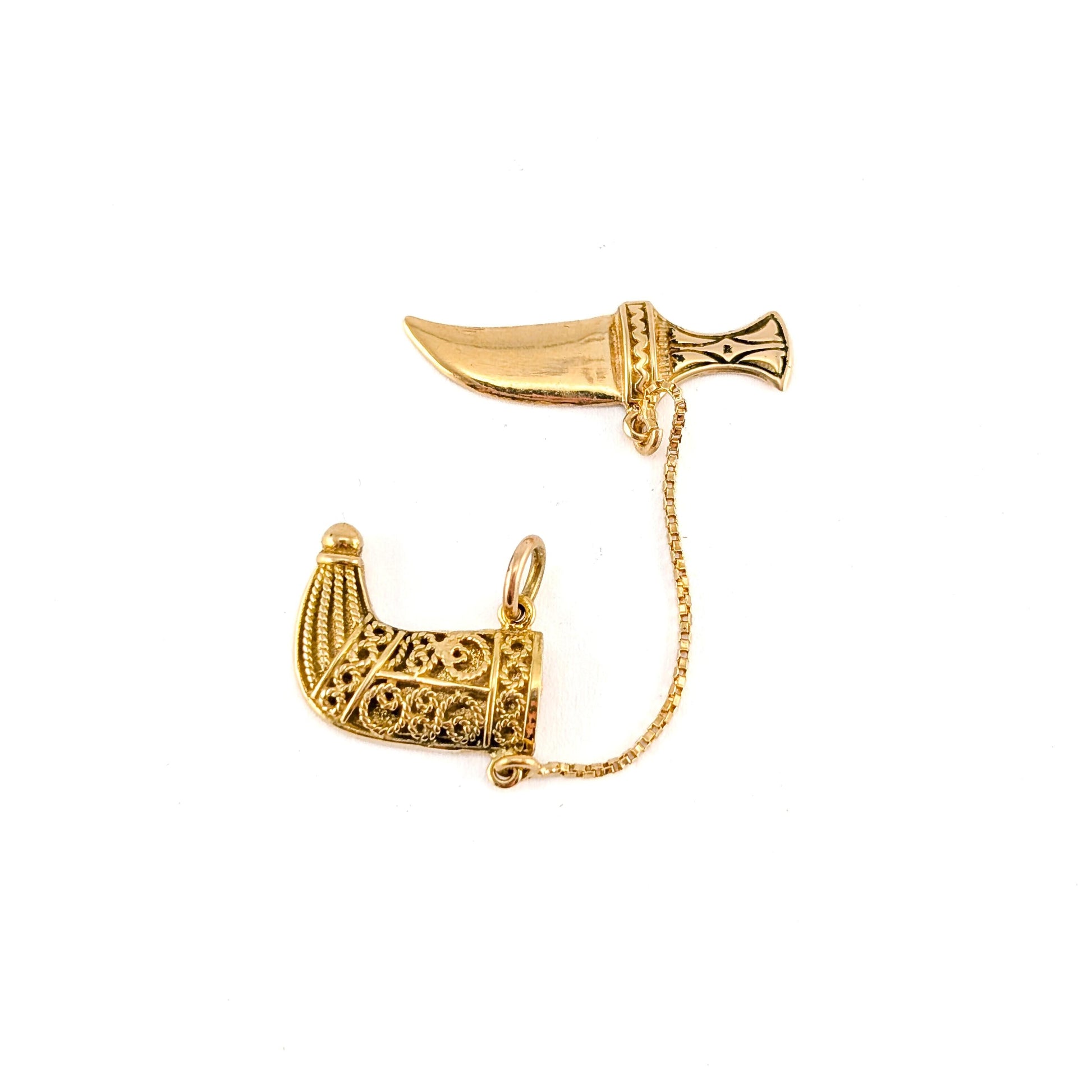 Vintage 18k Gold Mechanical Jambiya Style Dagger & Scabbard Charm