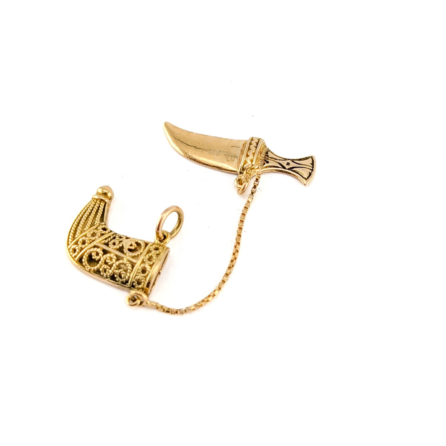 Vintage 18k Gold Mechanical Jambiya Style Dagger & Scabbard Charm