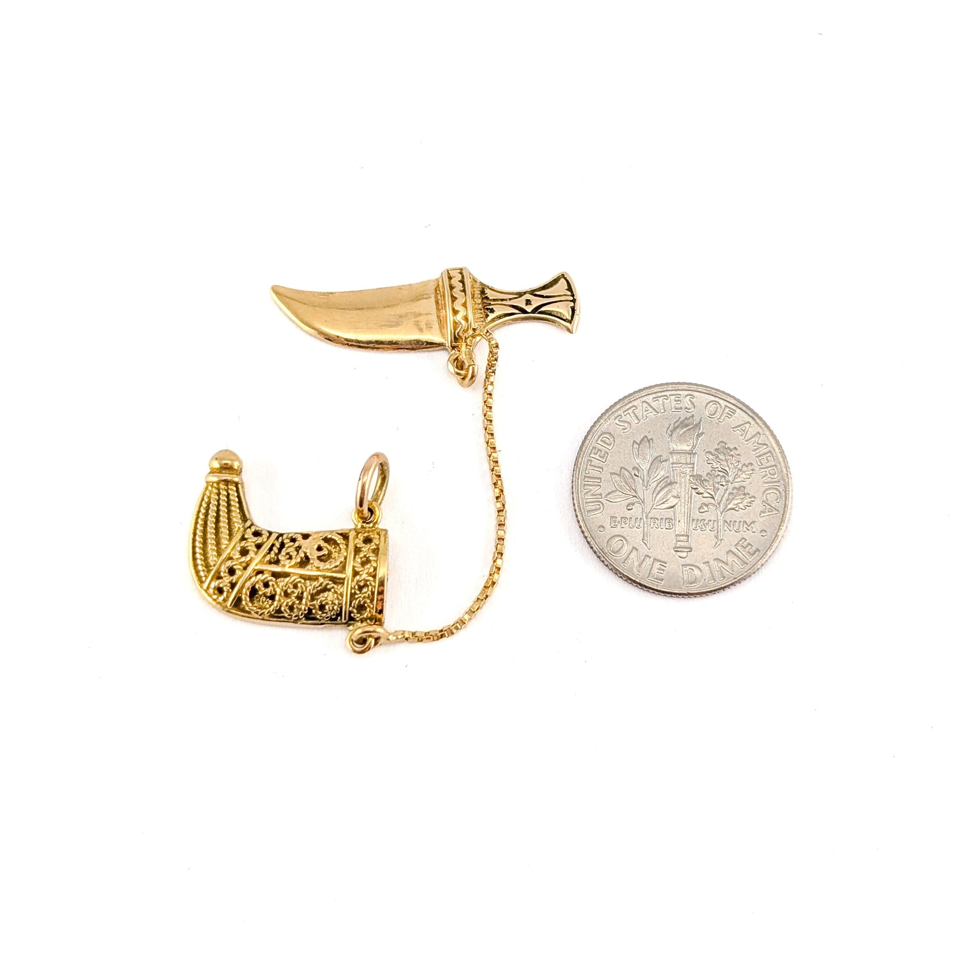 Vintage 18k Gold Mechanical Jambiya Style Dagger & Scabbard Charm