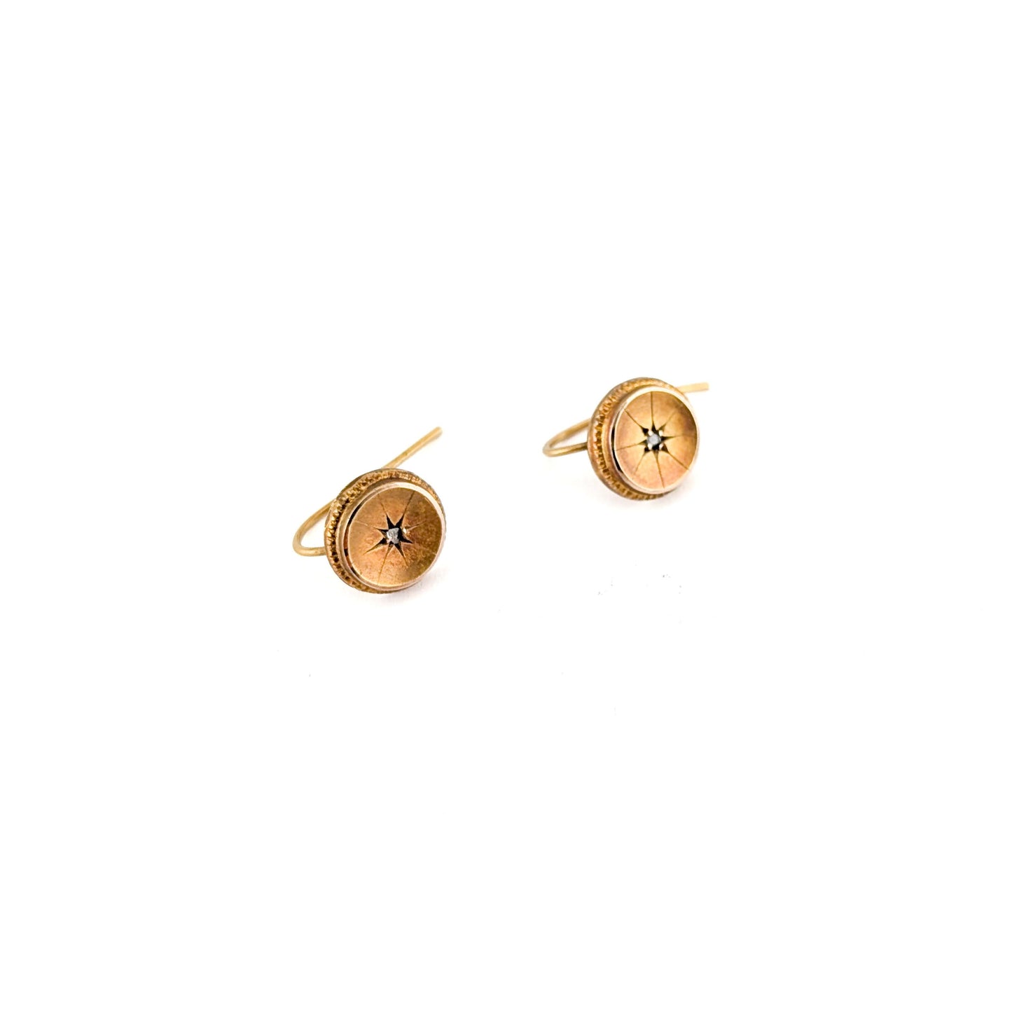 Antique Victorian 9k Gold Diamond Starburst Earrings