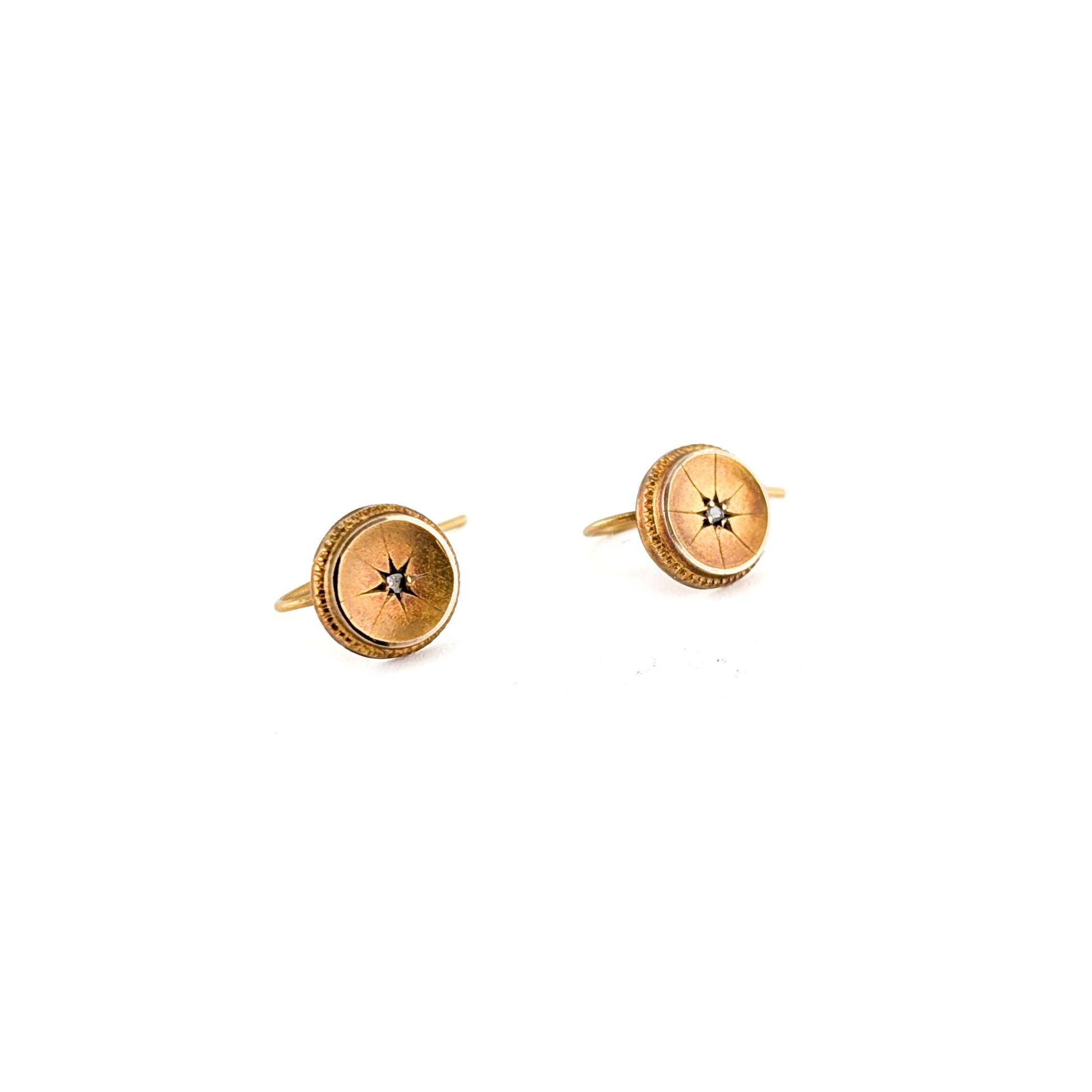 Antique Victorian 9k Gold Diamond Starburst Earrings