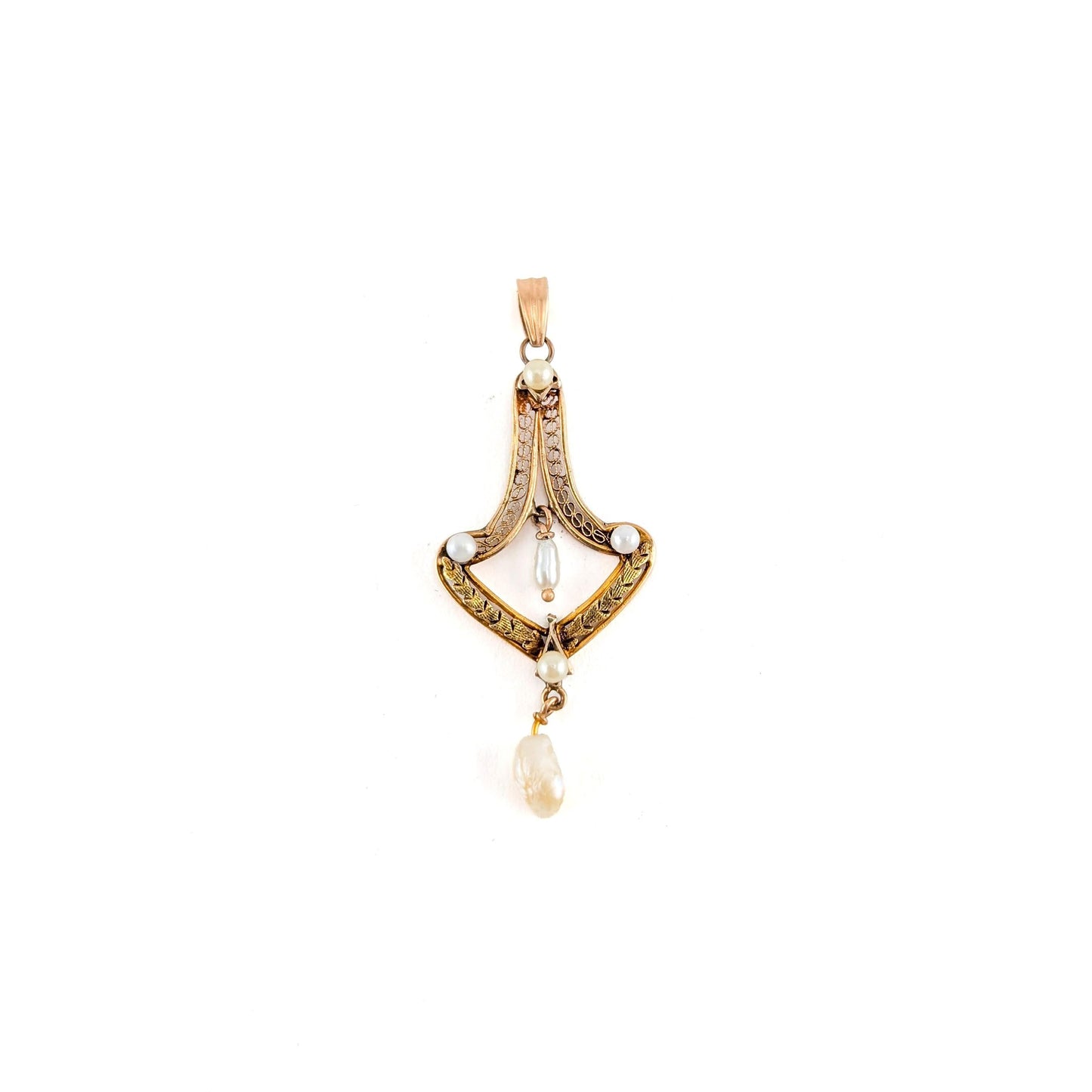 Antique Art Nouveau 10K Gold Pearl Lavalier Pendant