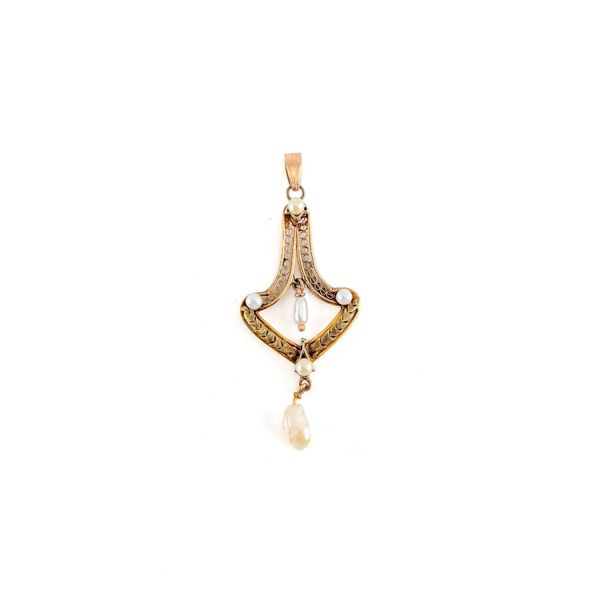 Antique Art Nouveau 10K Gold Pearl Lavalier Pendant