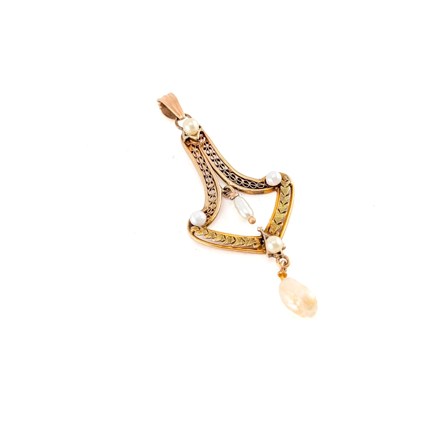 Antique Art Nouveau 10K Gold Pearl Lavalier Pendant
