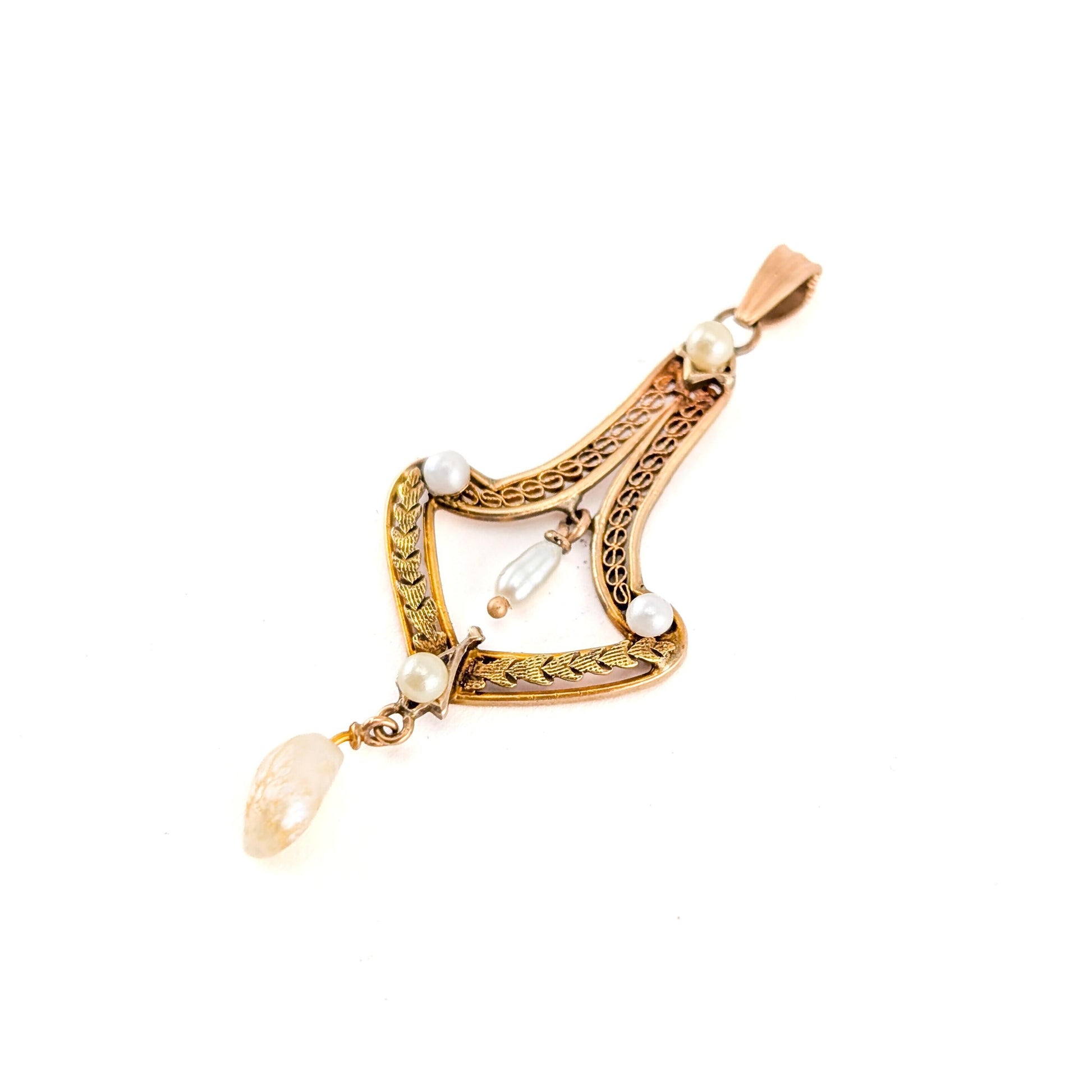 Antique Art Nouveau 10K Gold Pearl Lavalier Pendant
