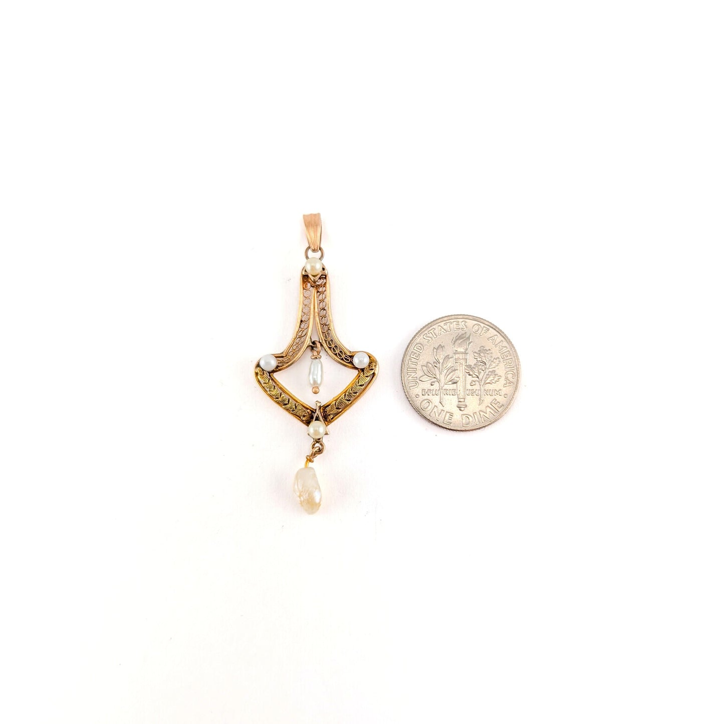 Antique Art Nouveau 10K Gold Pearl Lavalier Pendant