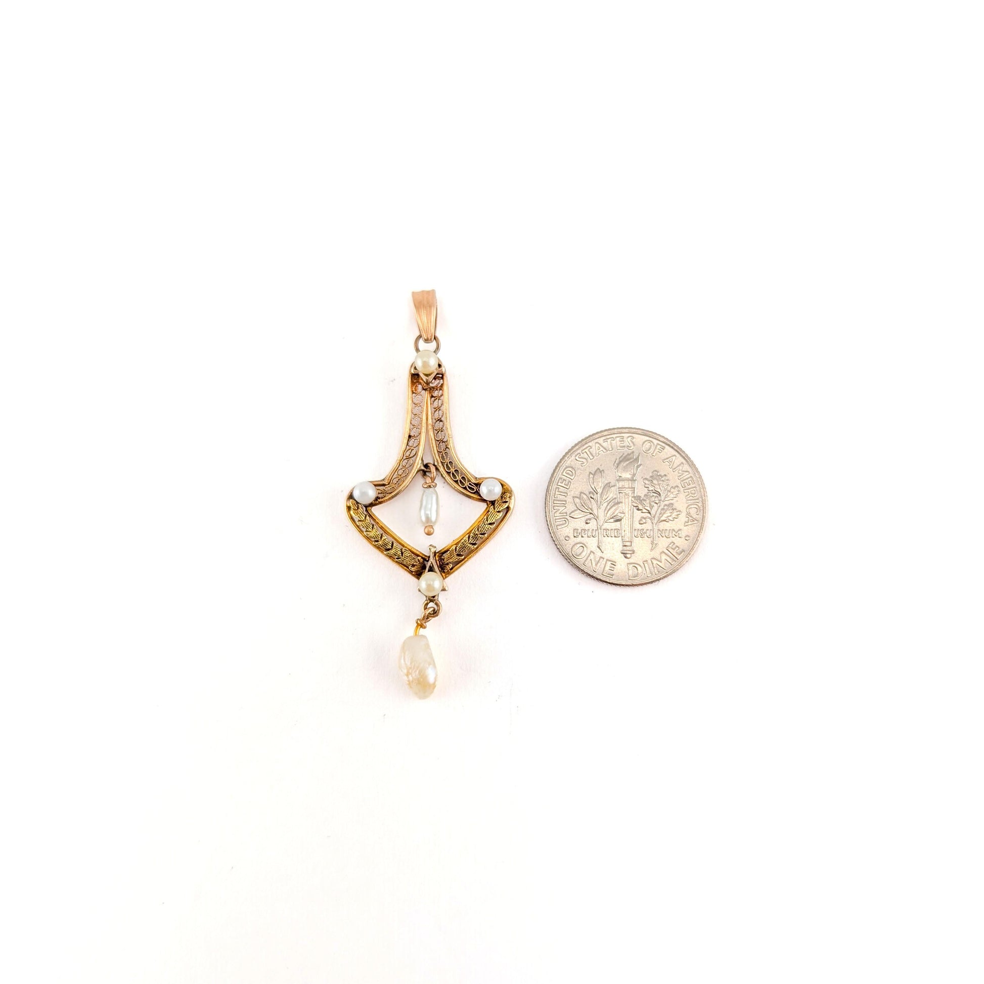Antique Art Nouveau 10K Gold Pearl Lavalier Pendant