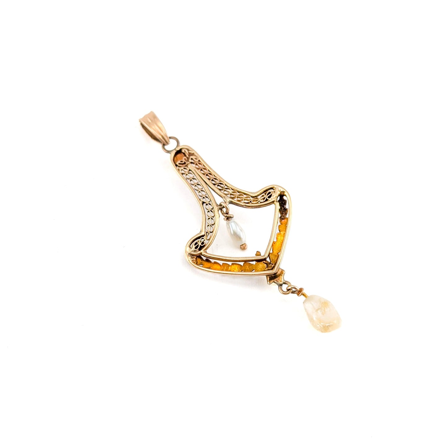 Antique Art Nouveau 10K Gold Pearl Lavalier Pendant