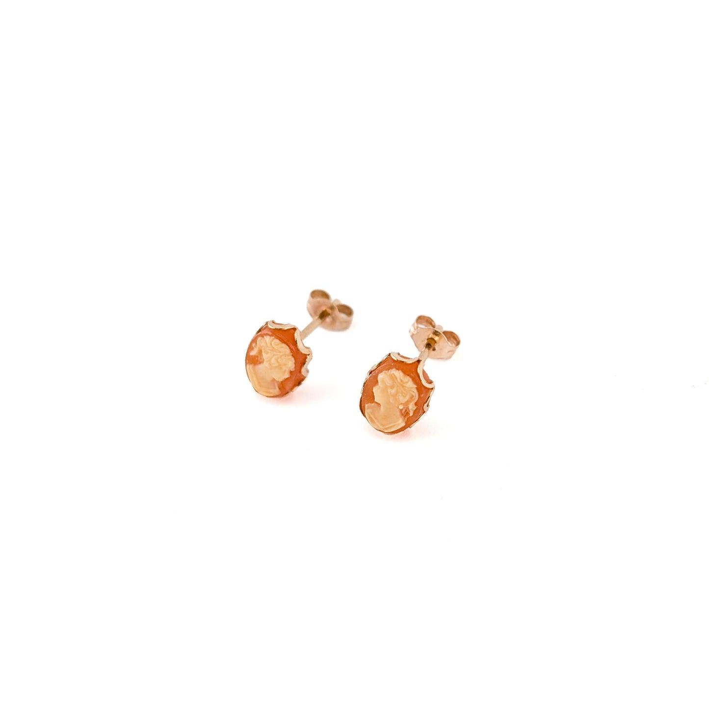 Vintage 14K Gold Hand-Carved Shell Cameo Stud Earrings