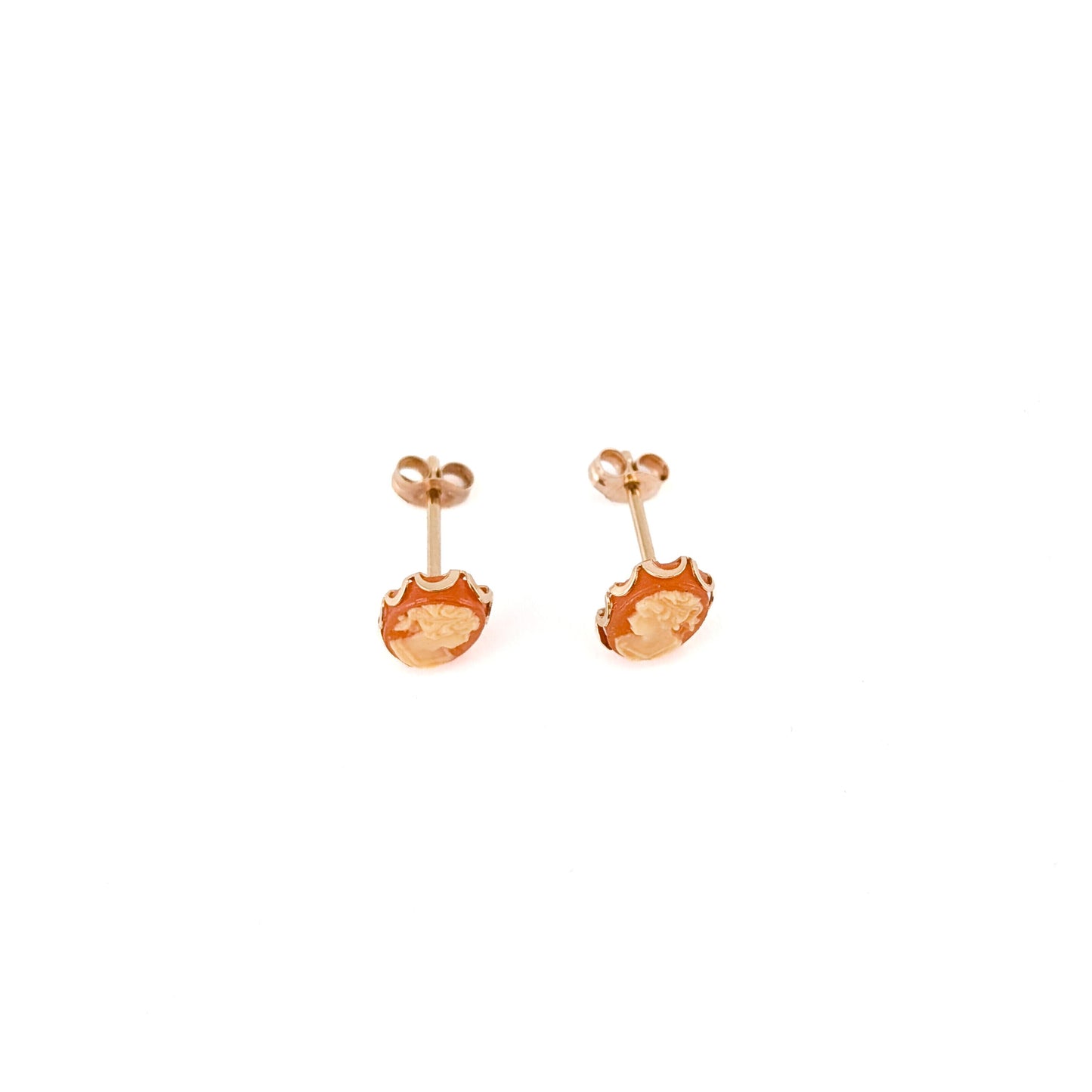 Vintage 14K Gold Hand-Carved Shell Cameo Stud Earrings