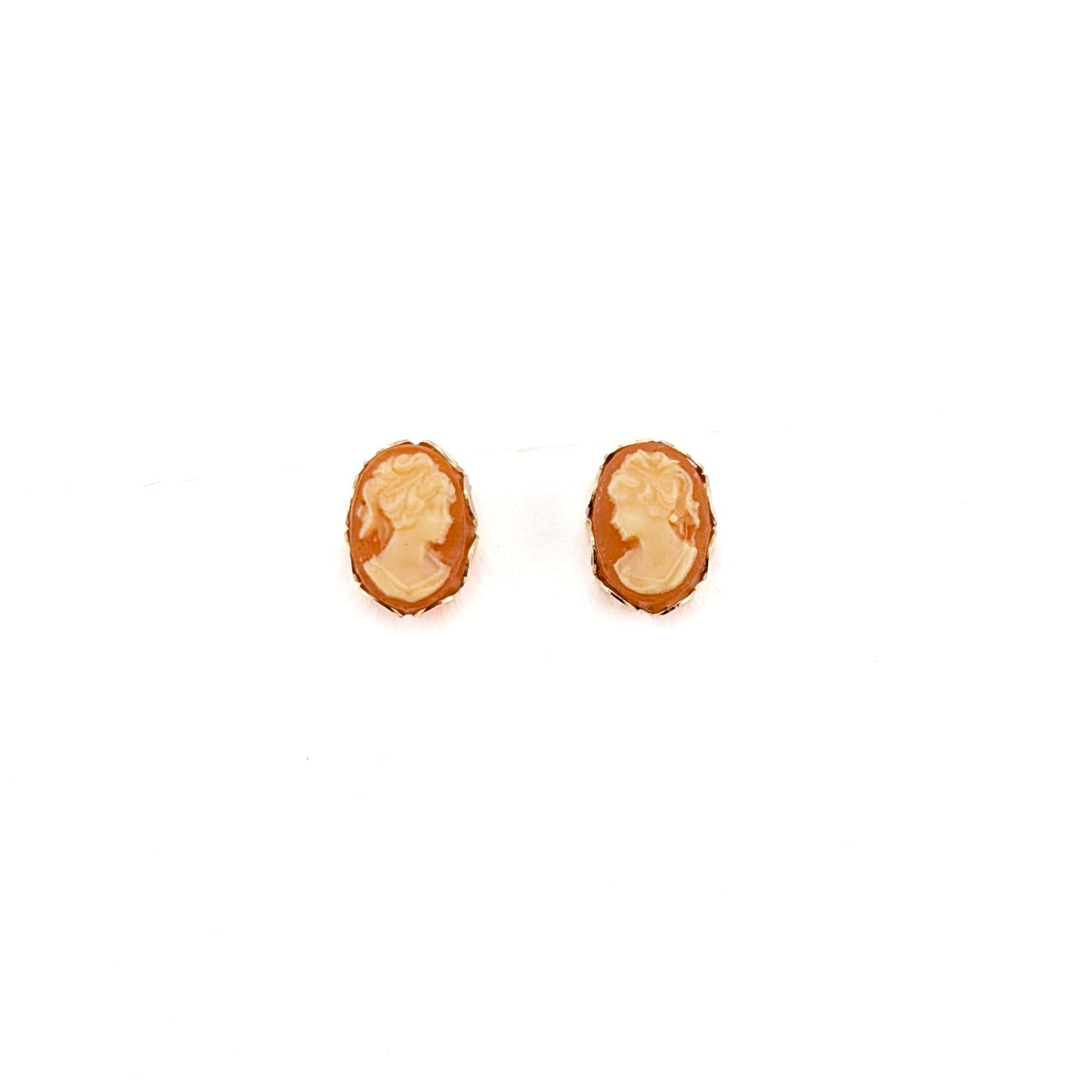 Vintage 14K Gold Hand-Carved Shell Cameo Stud Earrings