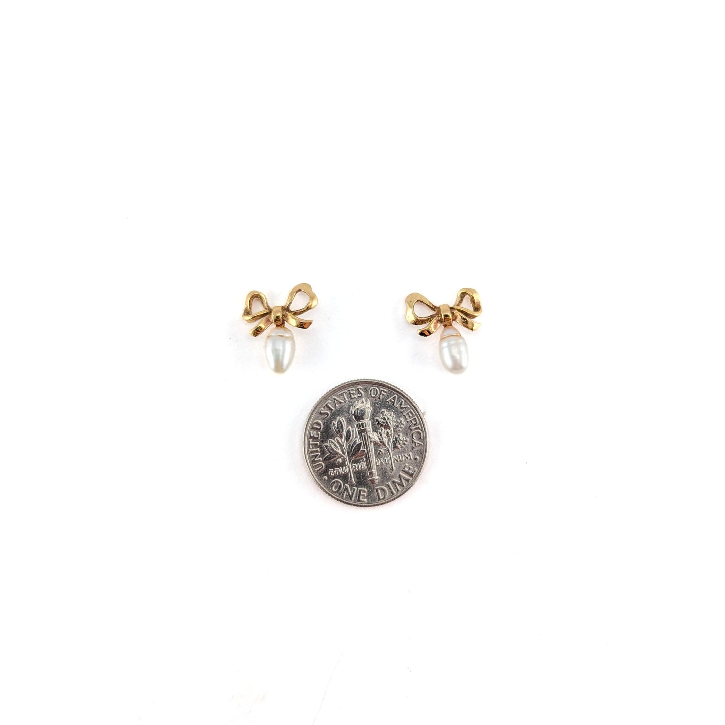 Vintage 14K Yellow Gold Bow & Pearl Earrings