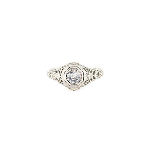 Antique Art Deco 18K White Gold White Sapphire Ring