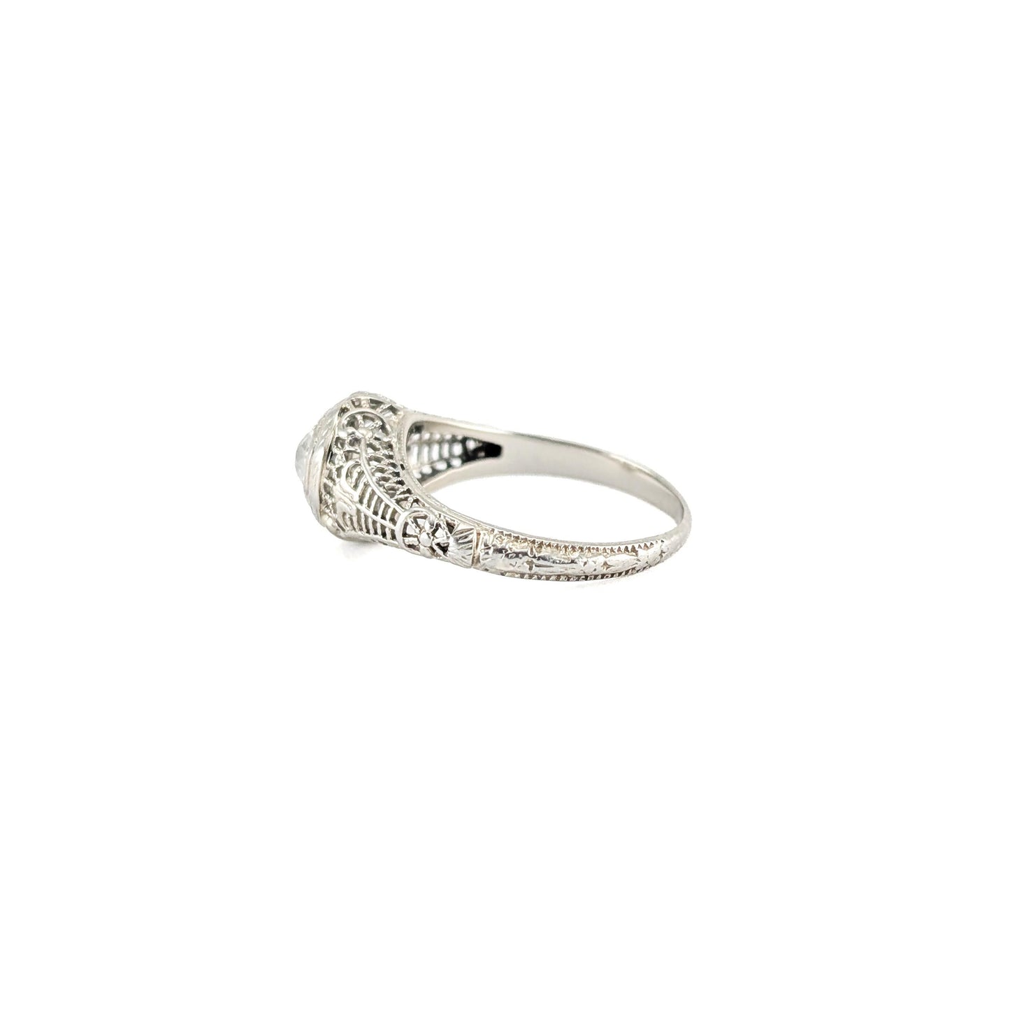 Antique Art Deco 18K White Gold White Sapphire Ring