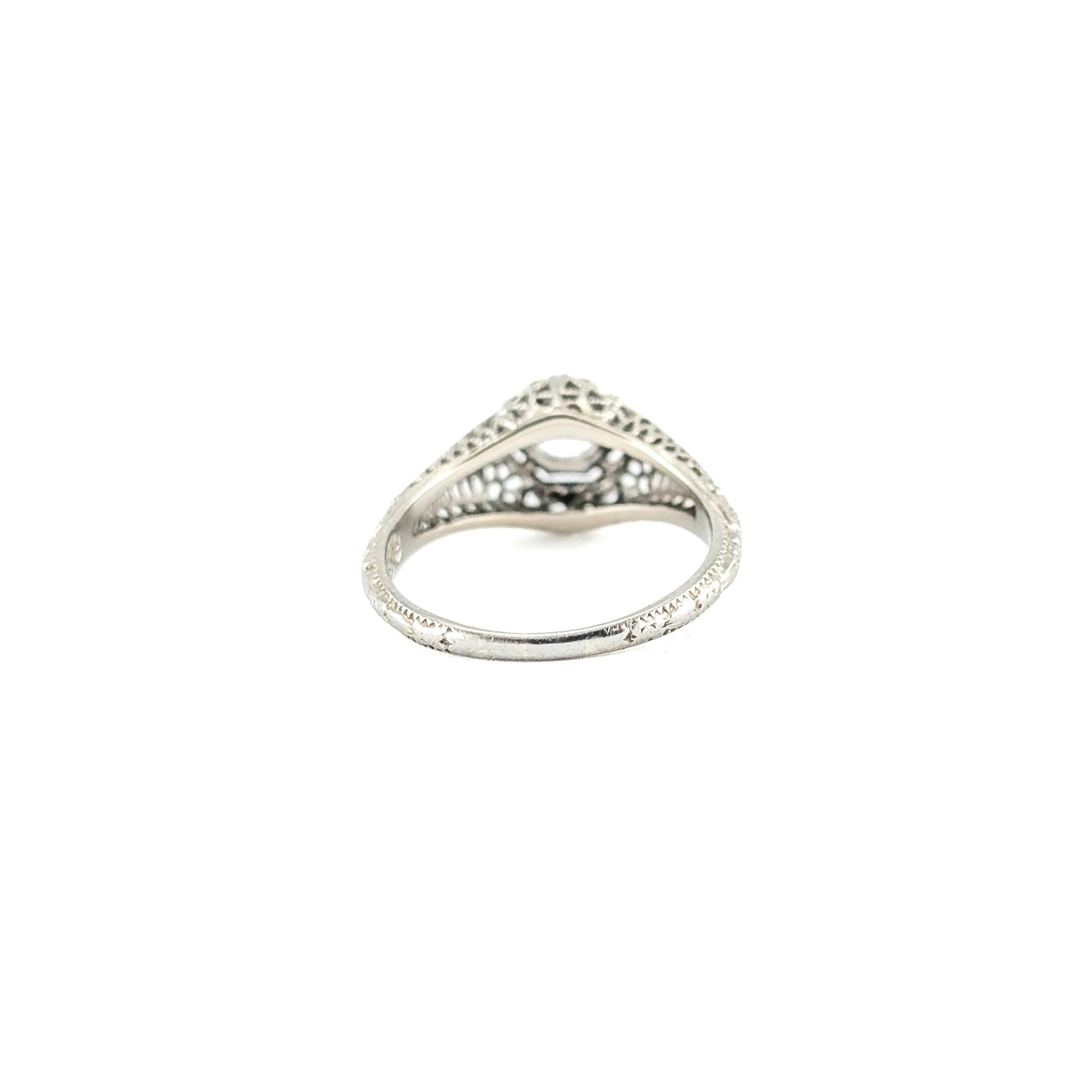Antique Art Deco 18K White Gold White Sapphire Ring