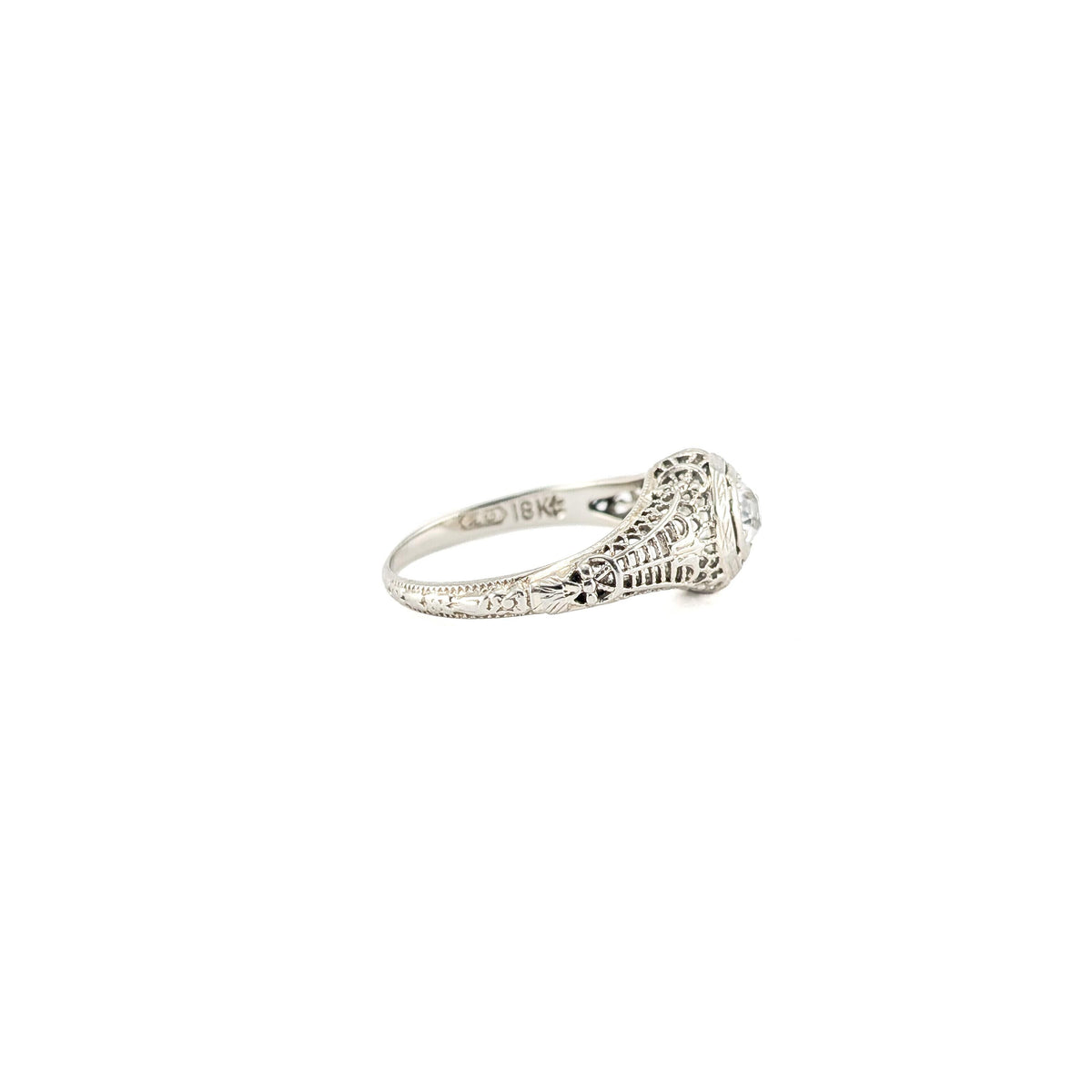 Antique Art Deco 18K White Gold White Sapphire Ring