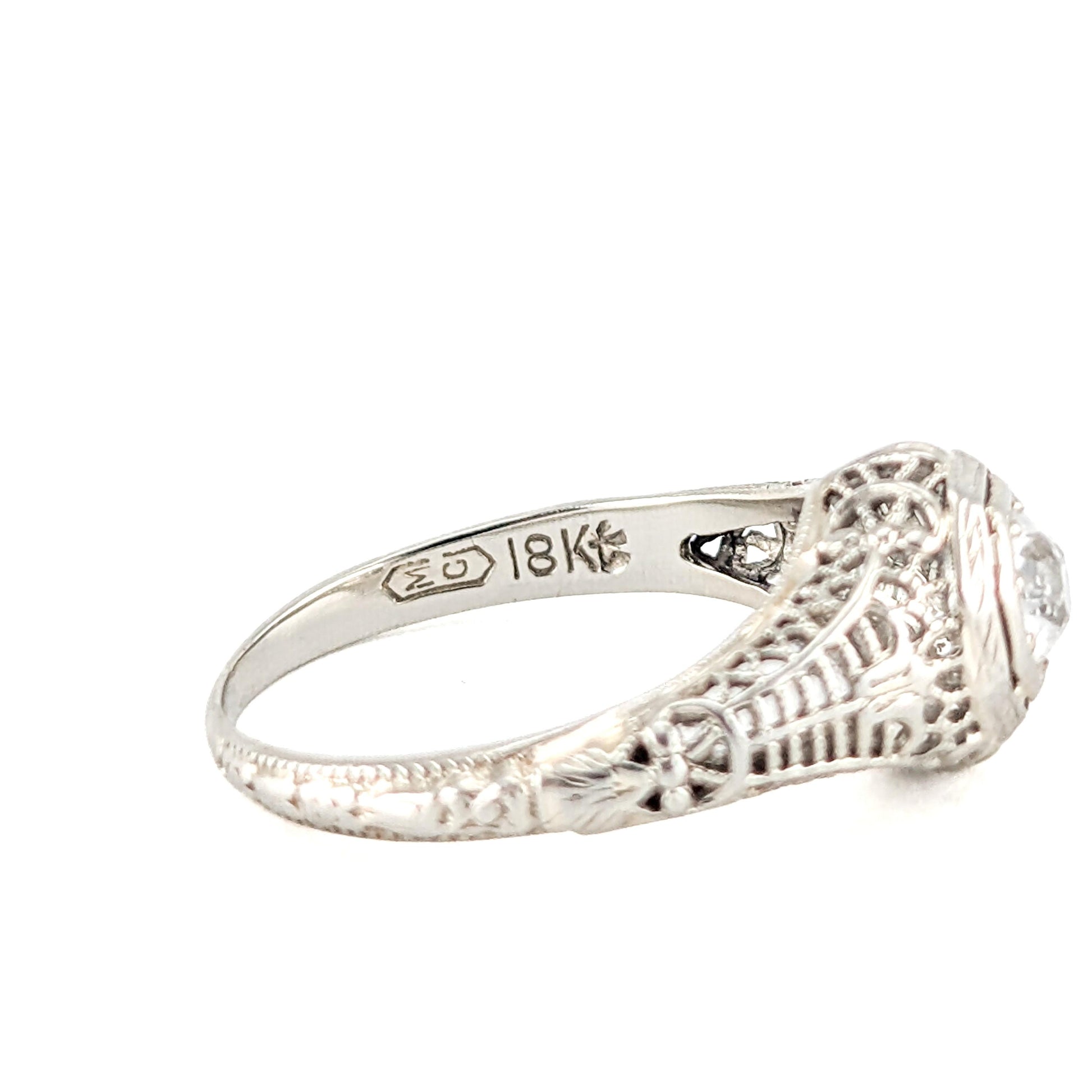 Antique Art Deco 18K White Gold White Sapphire Ring