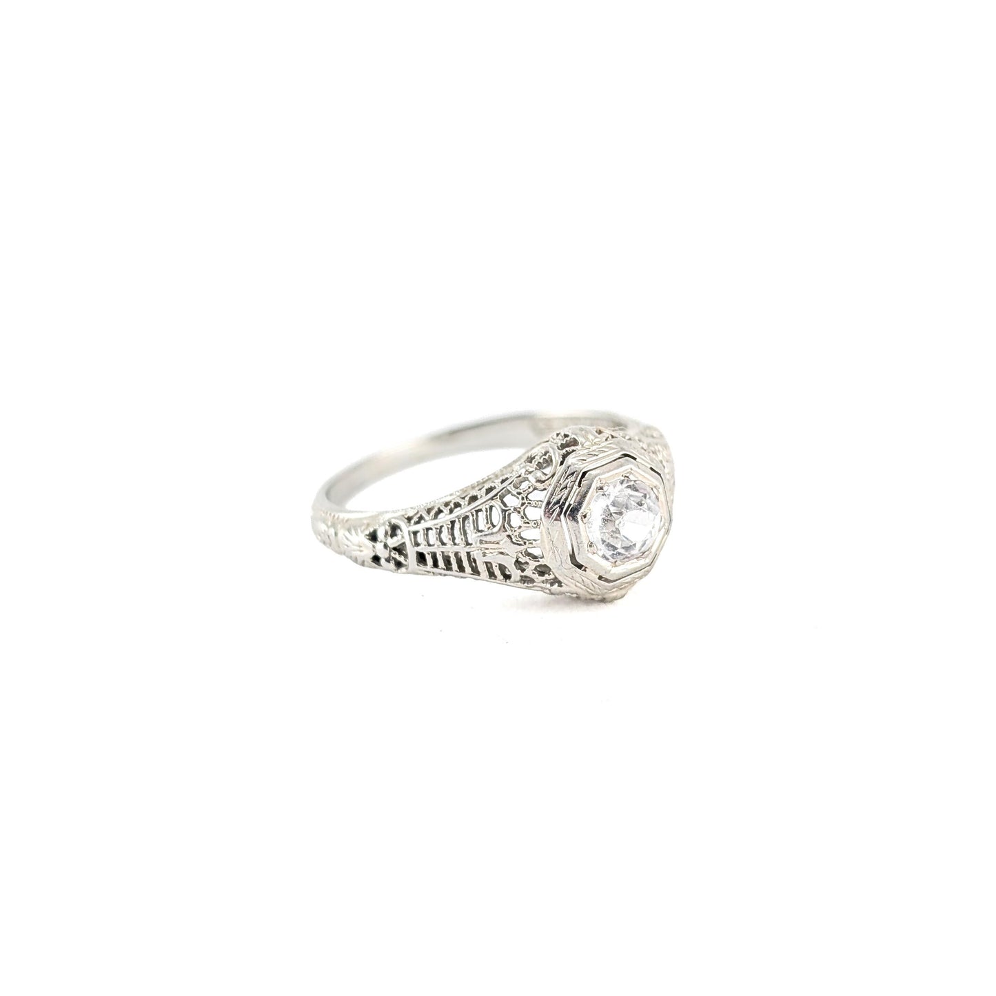 Antique Art Deco 18K White Gold White Sapphire Ring