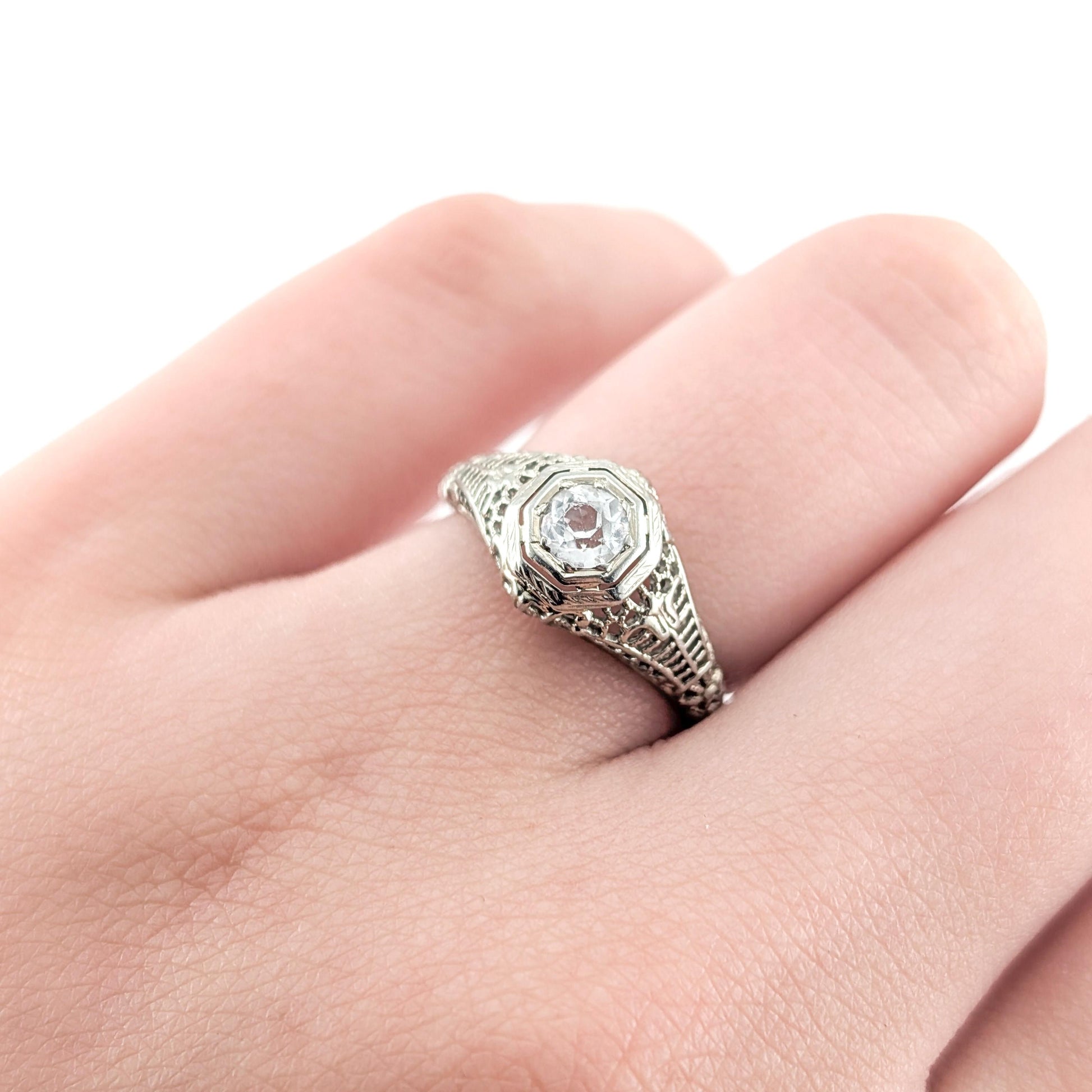 Antique Art Deco 18K White Gold White Sapphire Ring