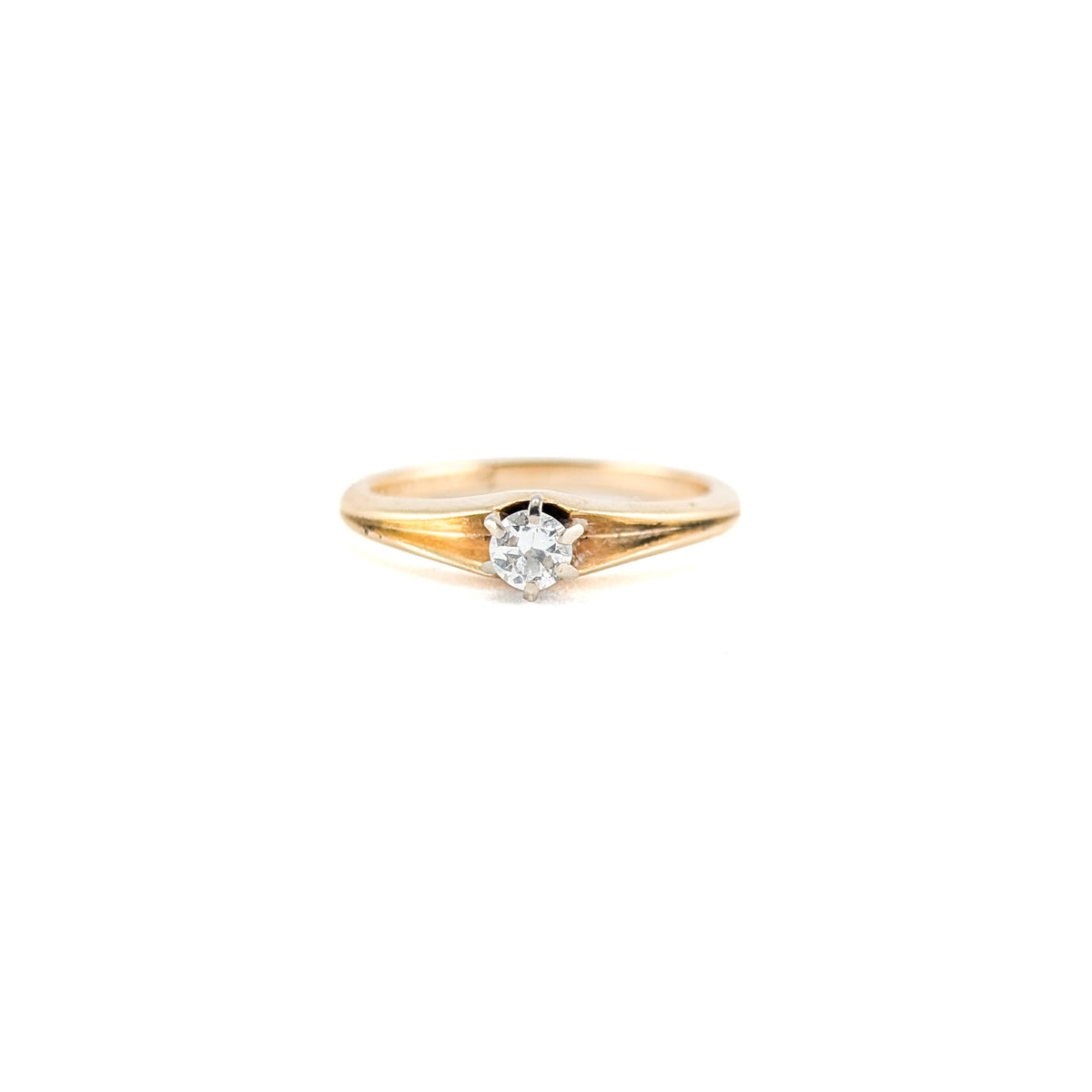 Vintage Brogan 14K Gold Old European Cut Diamond Solitaire Ring