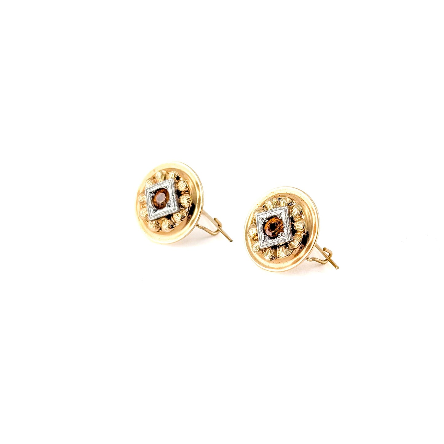 Antique Edwardian 14K Gold Orange Sapphire Earrings