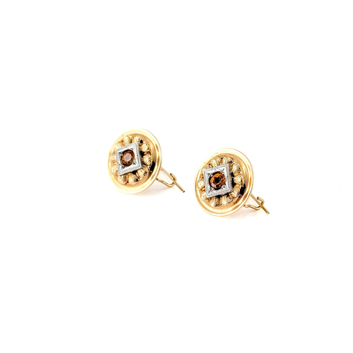 Antique Edwardian 14K Gold Orange Sapphire Earrings