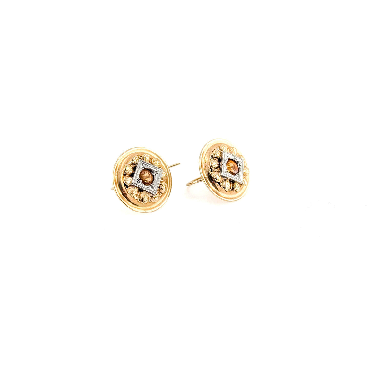 Antique Edwardian 14K Gold Orange Sapphire Earrings