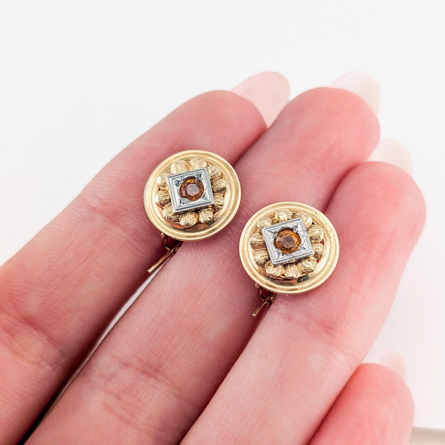Antique Edwardian 14K Gold Orange Sapphire Earrings
