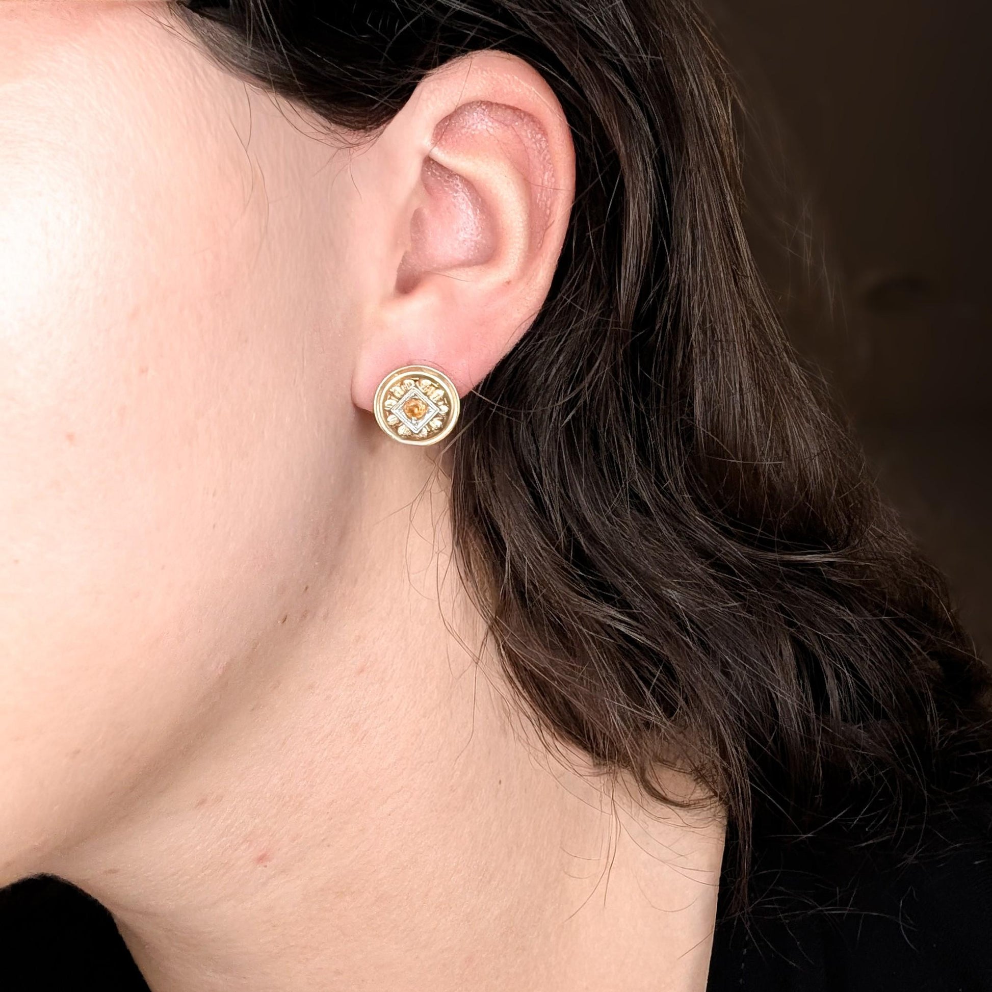 Antique Edwardian 14K Gold Orange Sapphire Earrings