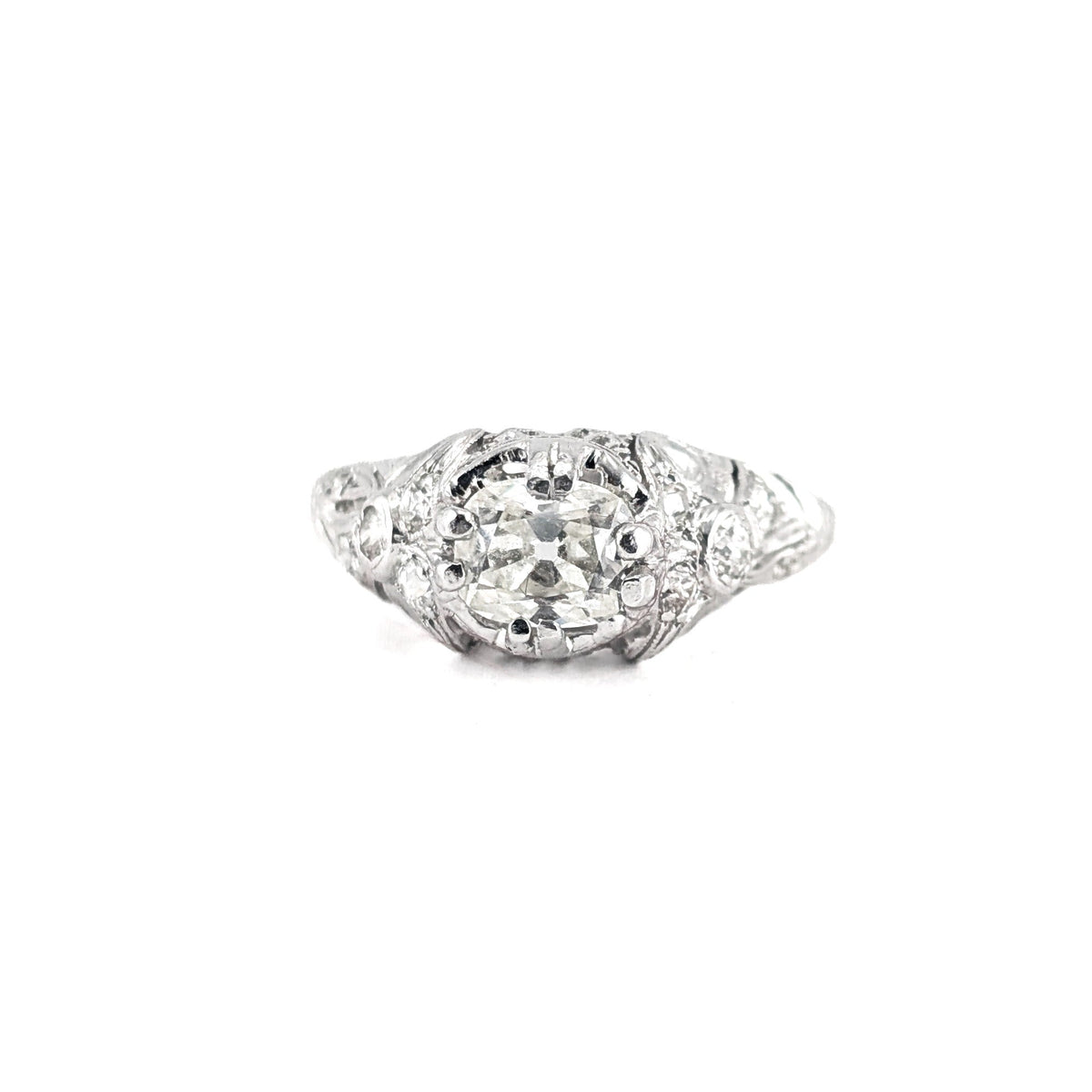 Antique Art Deco Platinum 0.81 Ct Old Mine Cut Diamond Ring, GIA Report