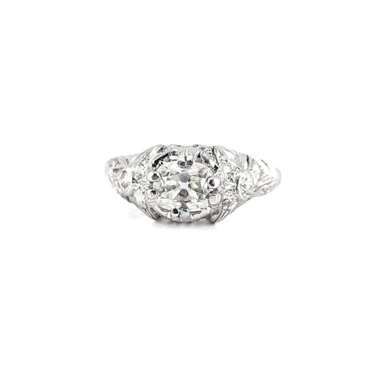 Antique Art Deco Platinum 0.81 Ct Old Mine Cut Diamond Ring, GIA Report