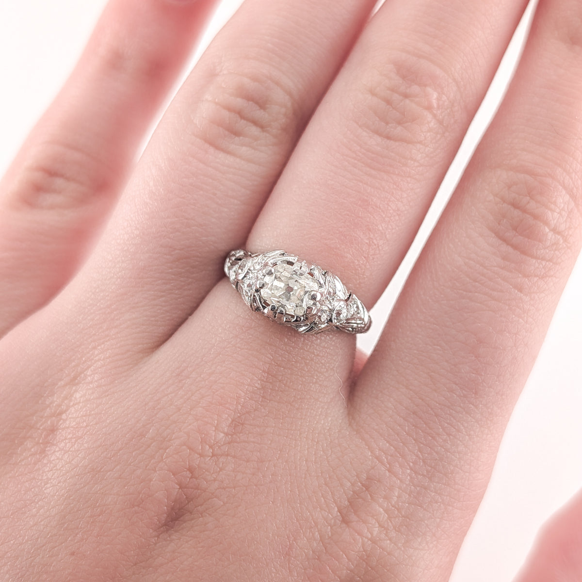 Antique Art Deco Platinum 0.81 Ct Old Mine Cut Diamond Ring, GIA Report