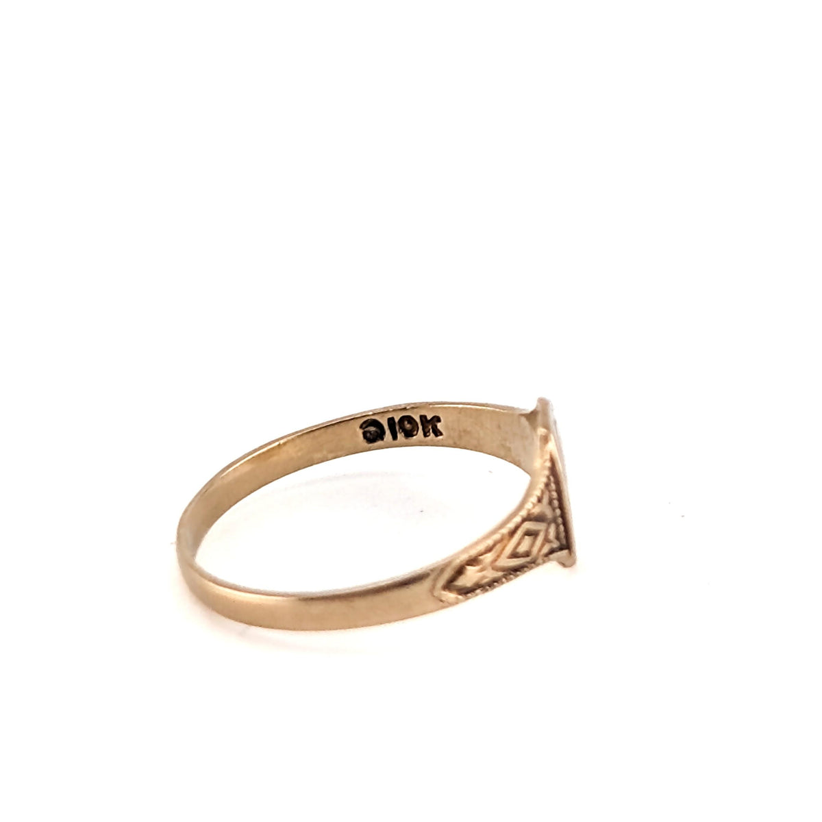 Antique Art Deco 10K Yellow Gold Baby Signet Ring with Engraved “R”