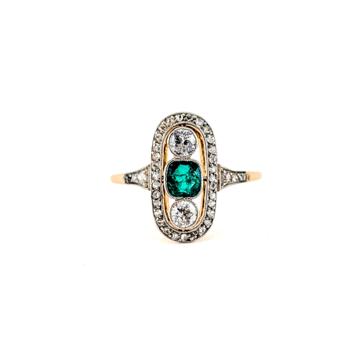 Antique Art Deco Emerald & Old European Cut Diamond Ring