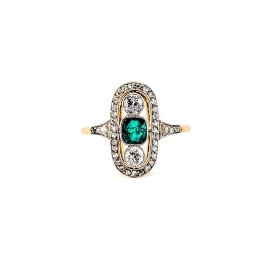 Antique Art Deco Emerald & Old European Cut Diamond Ring