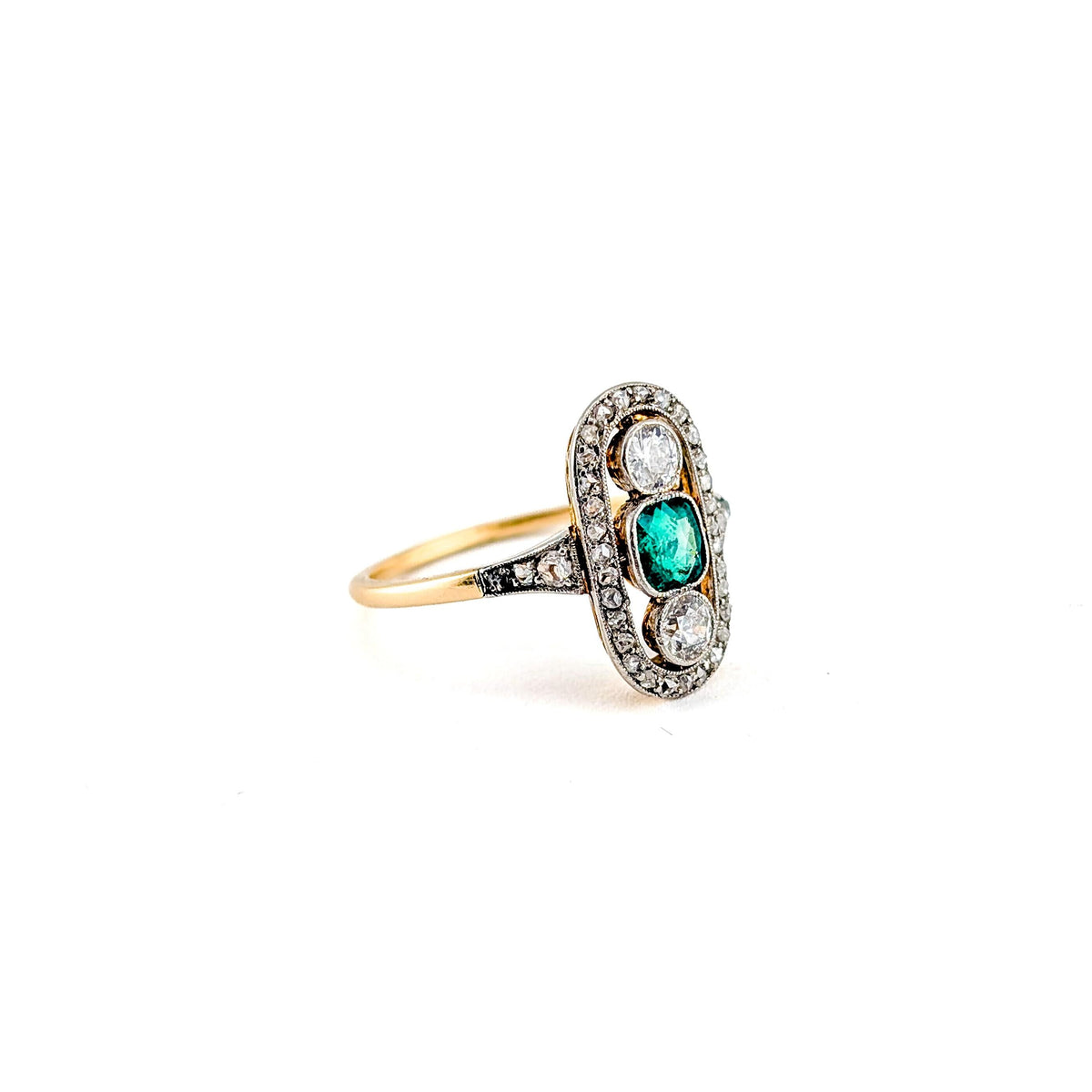 Antique Art Deco Emerald & Old European Cut Diamond Ring