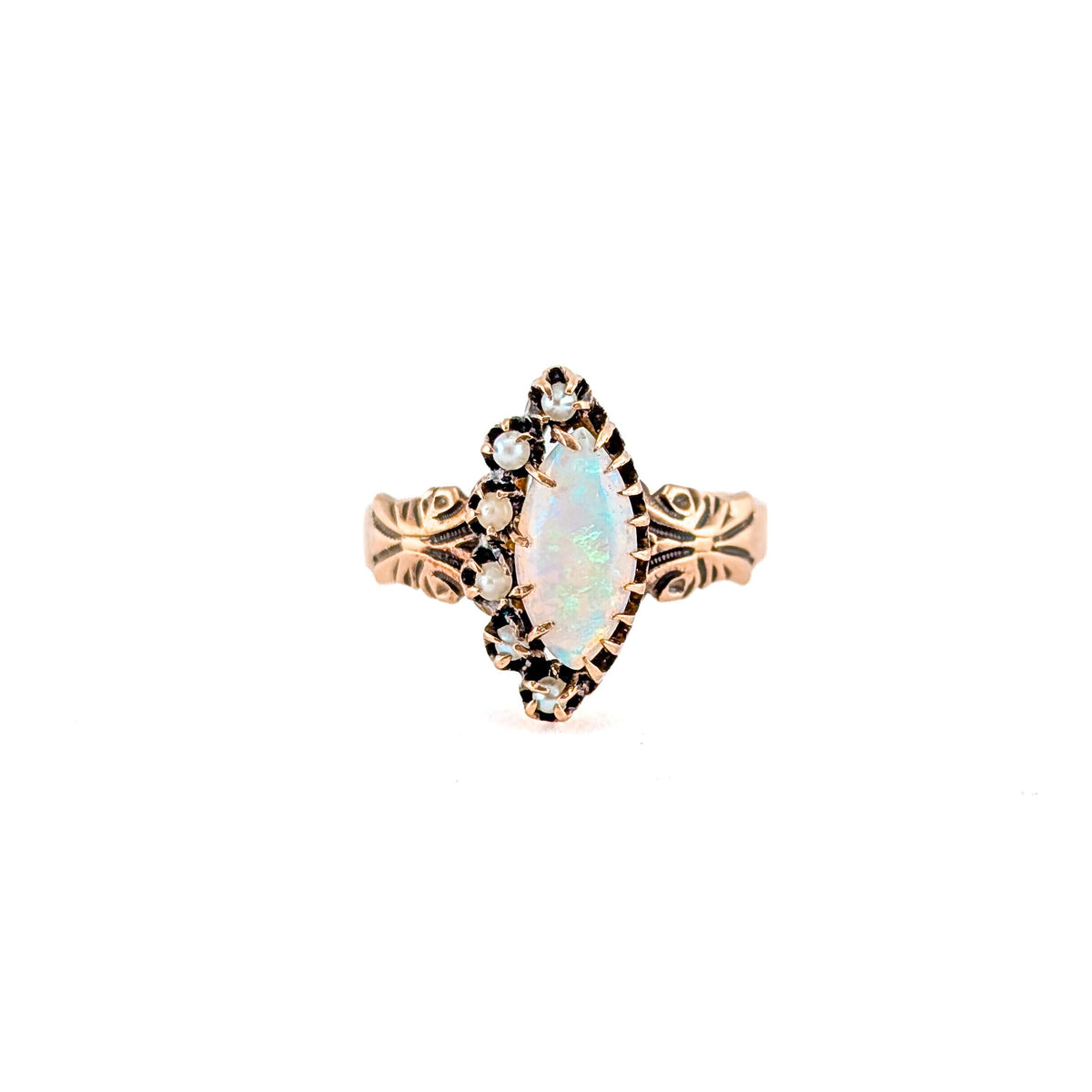 Antique Victorian 10K Gold Opal & Seed Pearl Ring