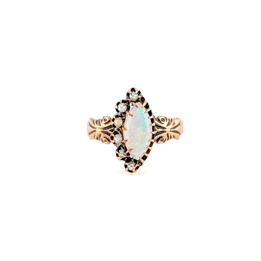 Antique Victorian 10K Gold Opal & Seed Pearl Ring
