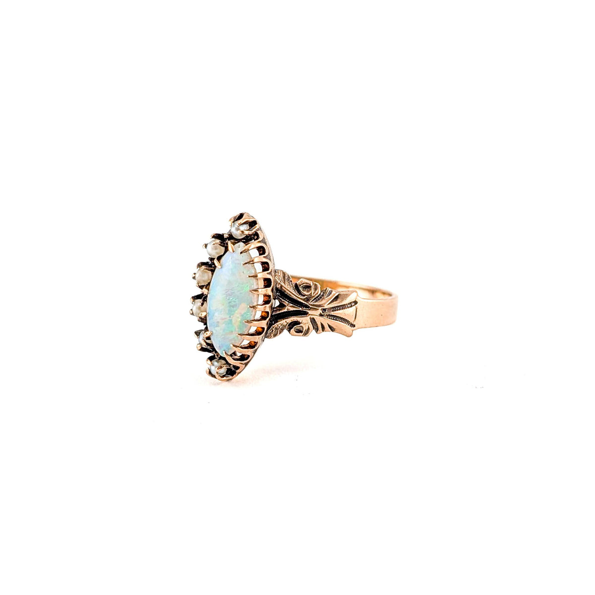 Antique Victorian 10K Gold Opal & Seed Pearl Ring