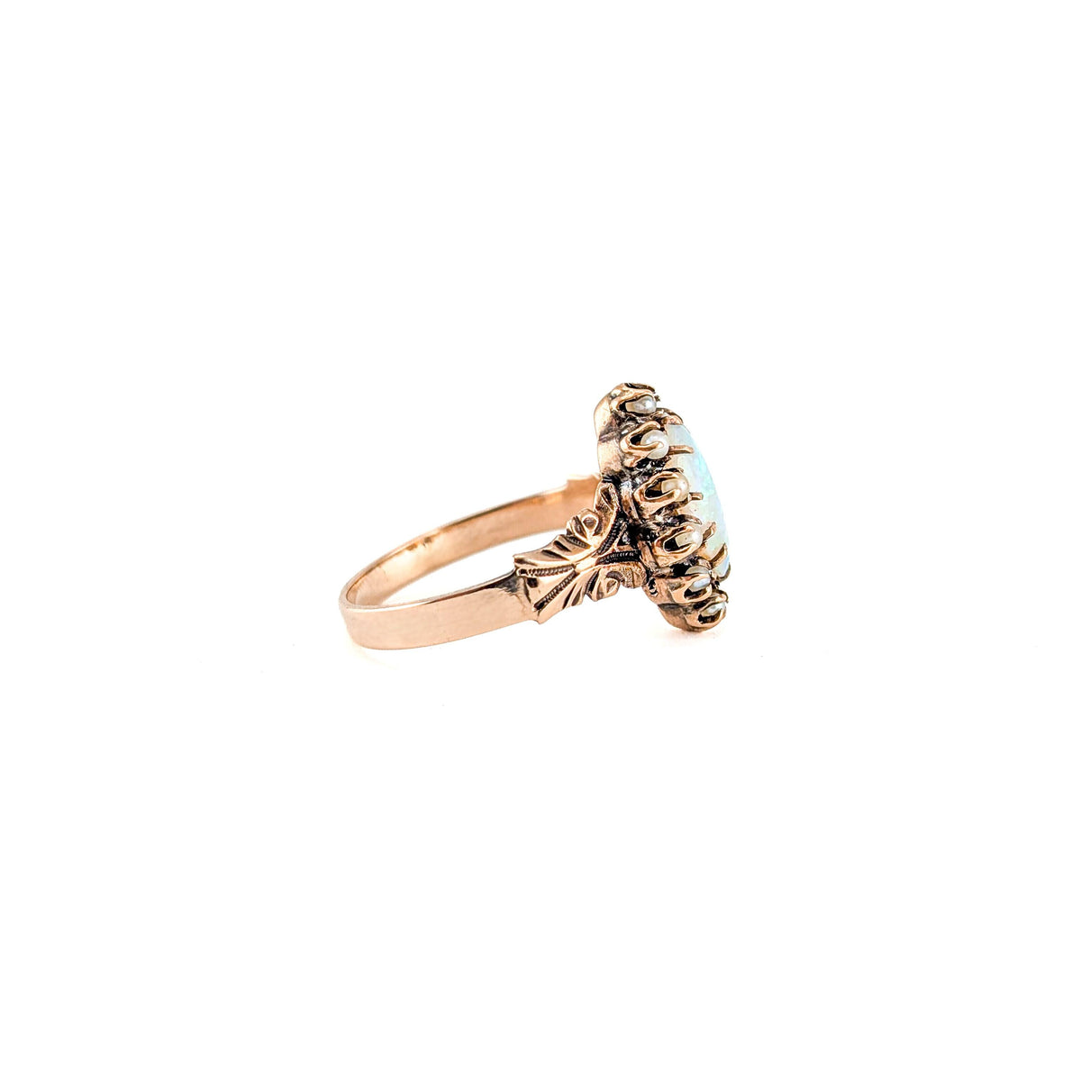 Antique Victorian 10K Gold Opal & Seed Pearl Ring