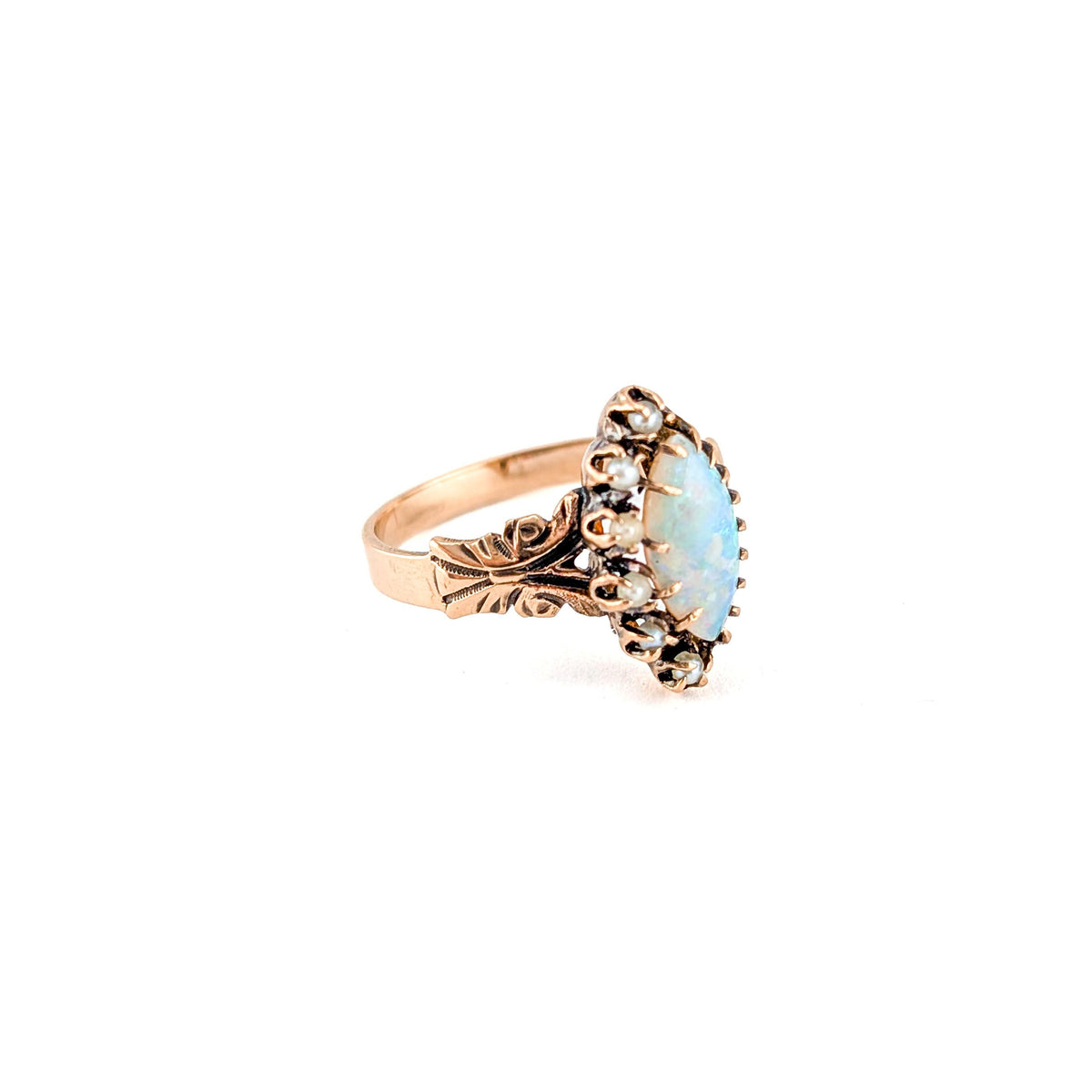 Antique Victorian 10K Gold Opal & Seed Pearl Ring